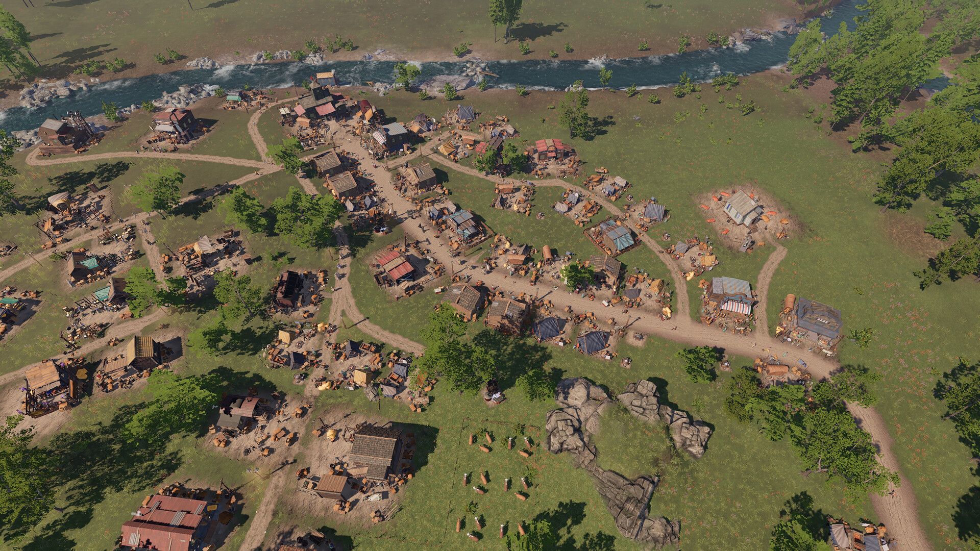 A growing riverside settlement in Wild West Pioneers.