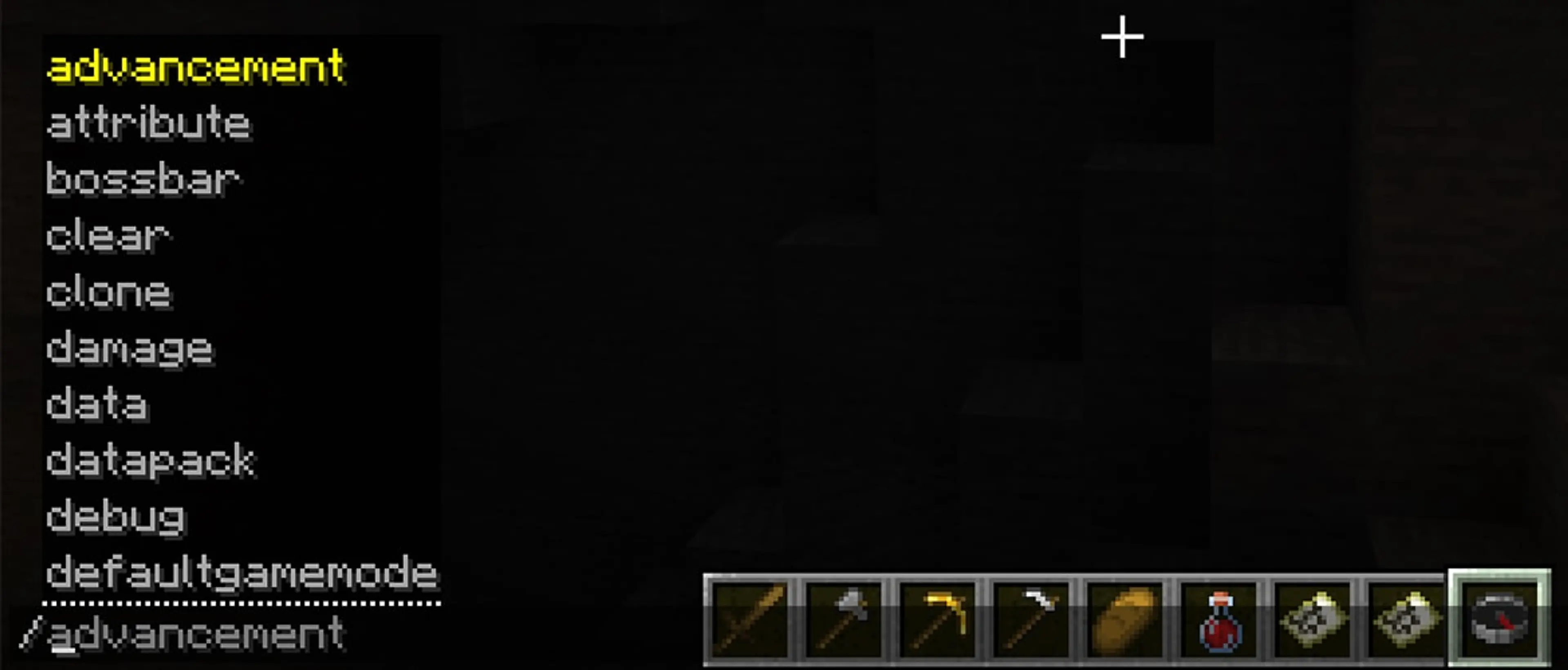 The Minecraft command interface open over a world.