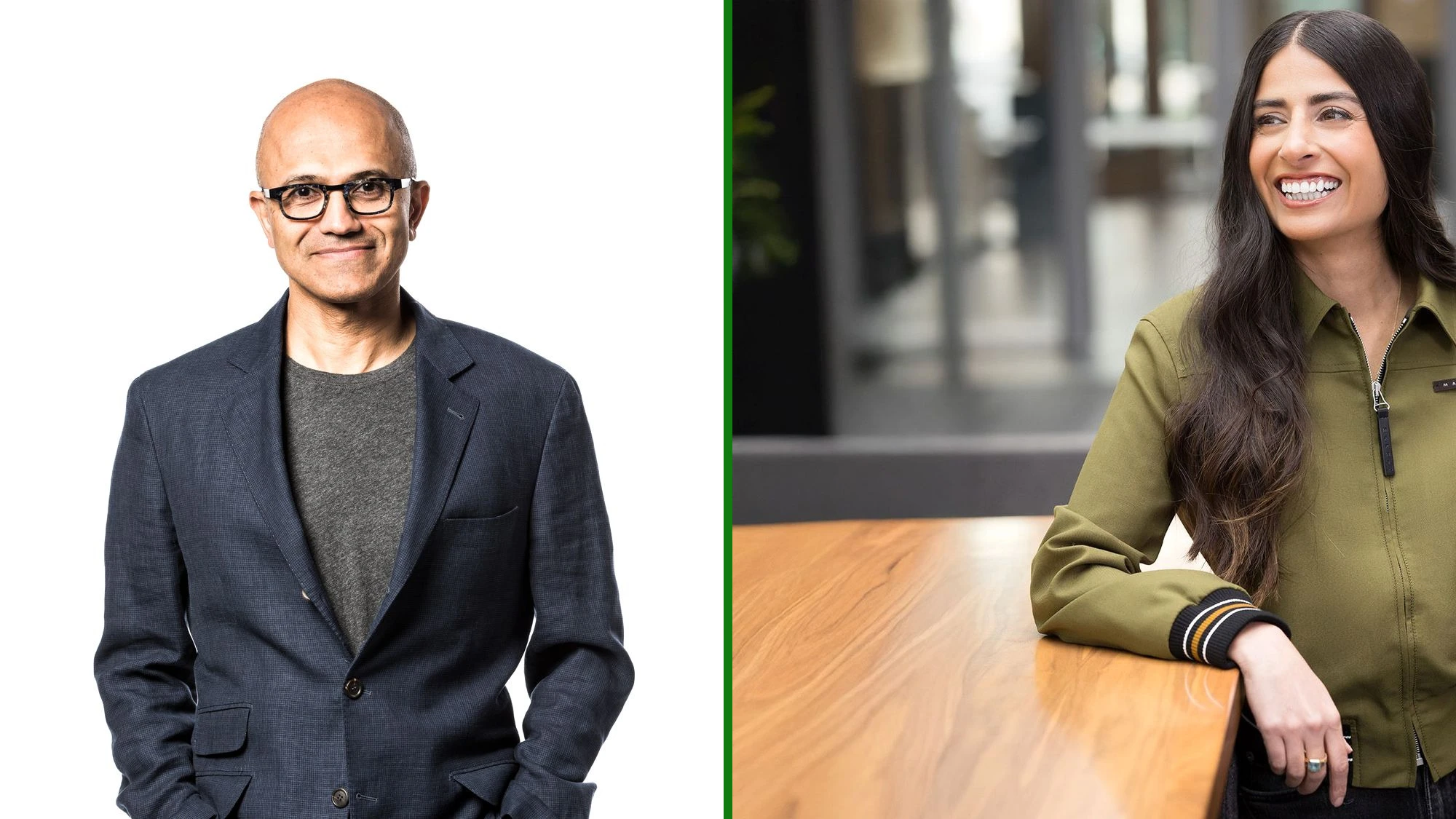 Microsoft CEO Satya Nadella and Xbox CEO Asha Sharma appear side by side.