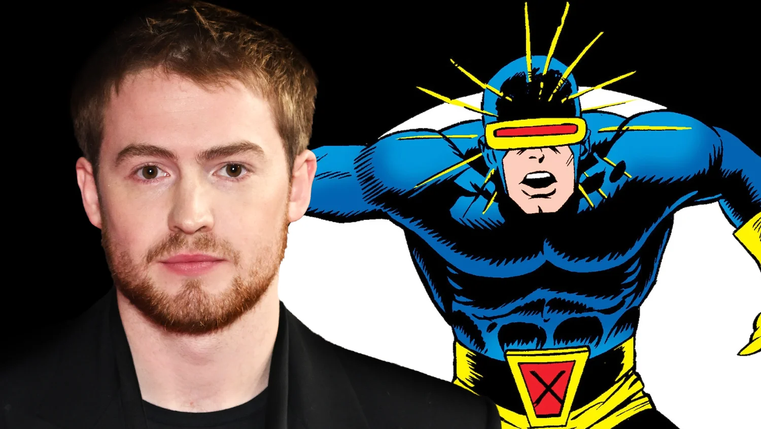 Kit Connor beside Marvel comic artwork of Cyclops