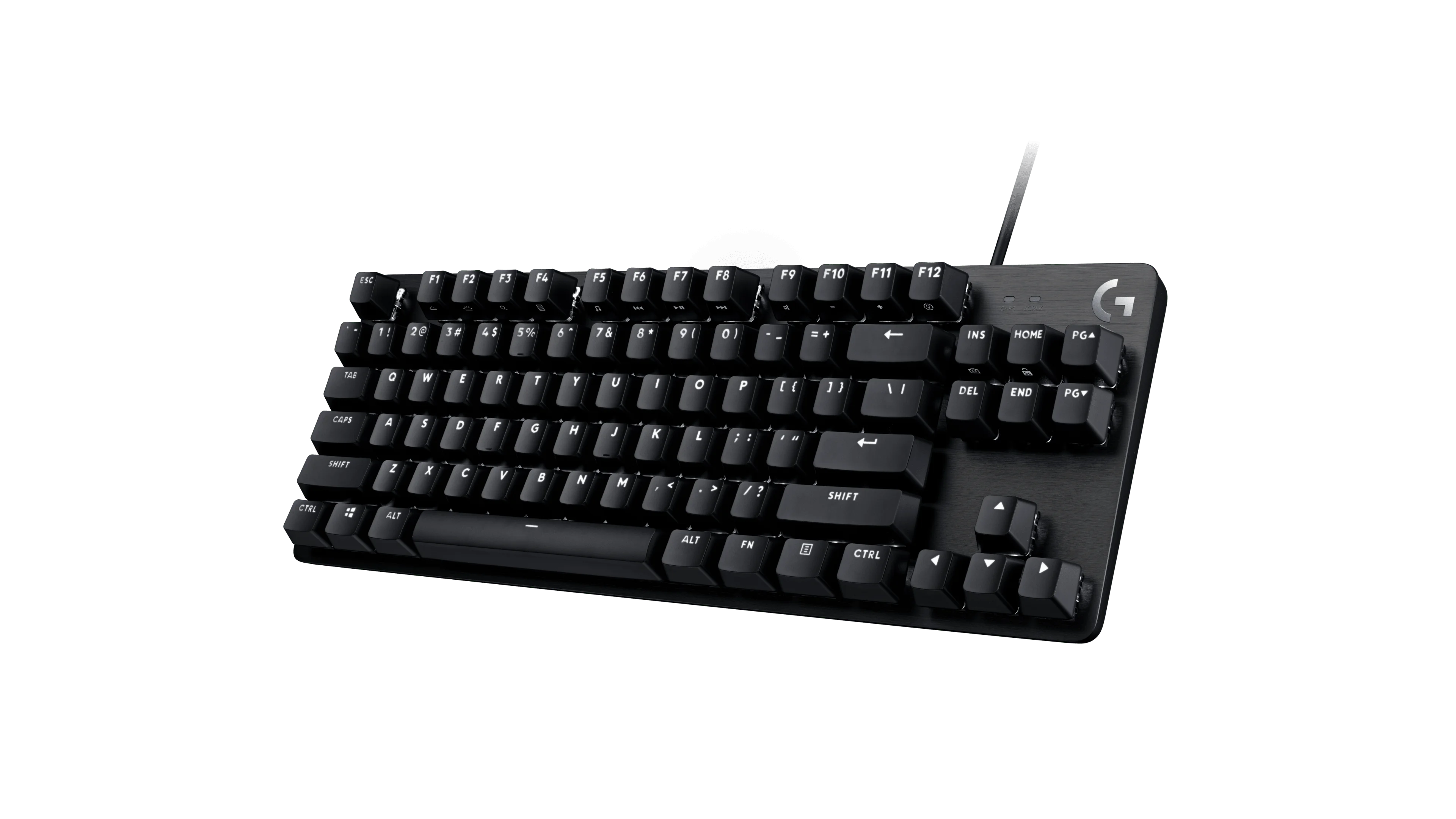 Logitech G413 TKL SE viewed from the front right, showing the key layout and aluminum top