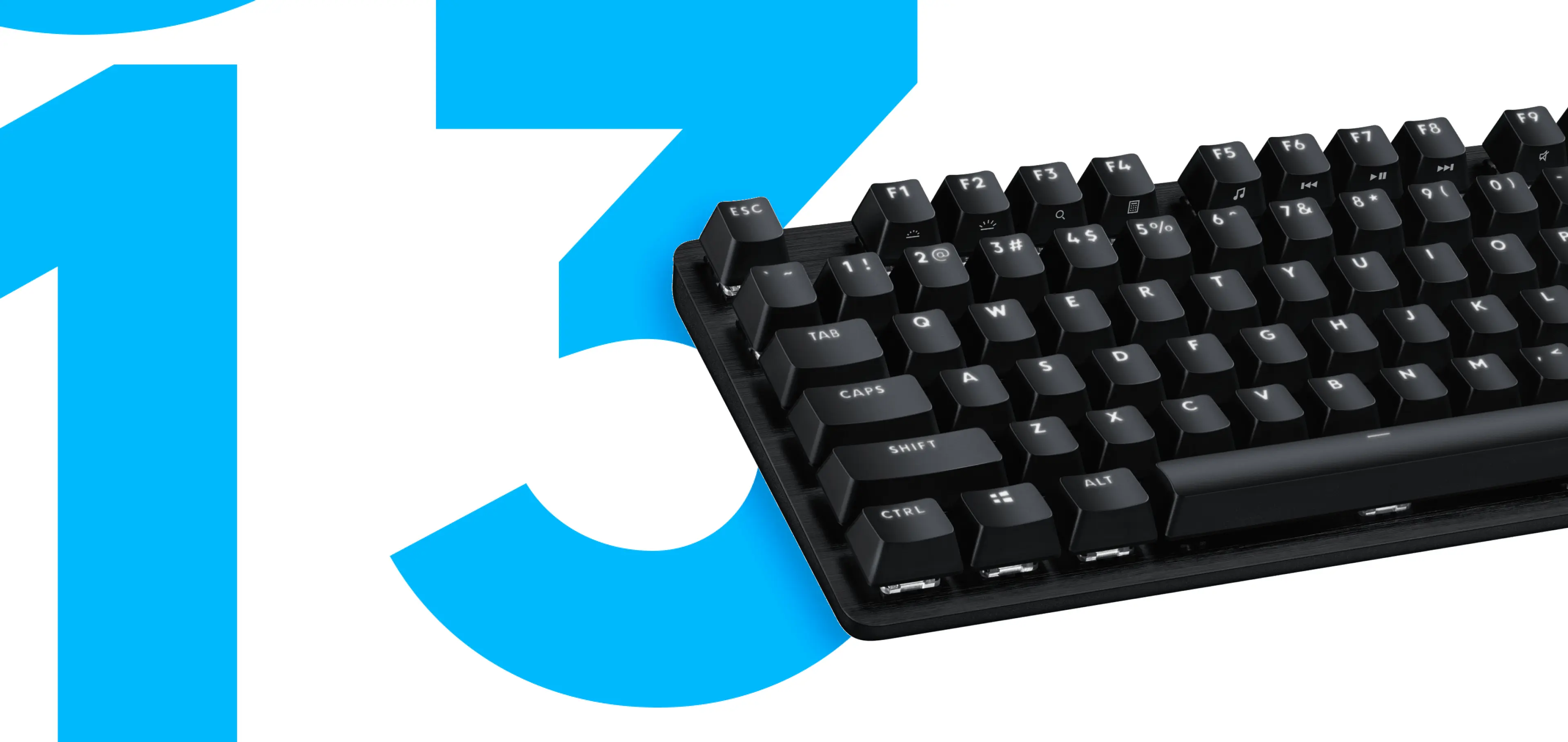 Logitech G413 TKL SE: close view of the letter keys and function row