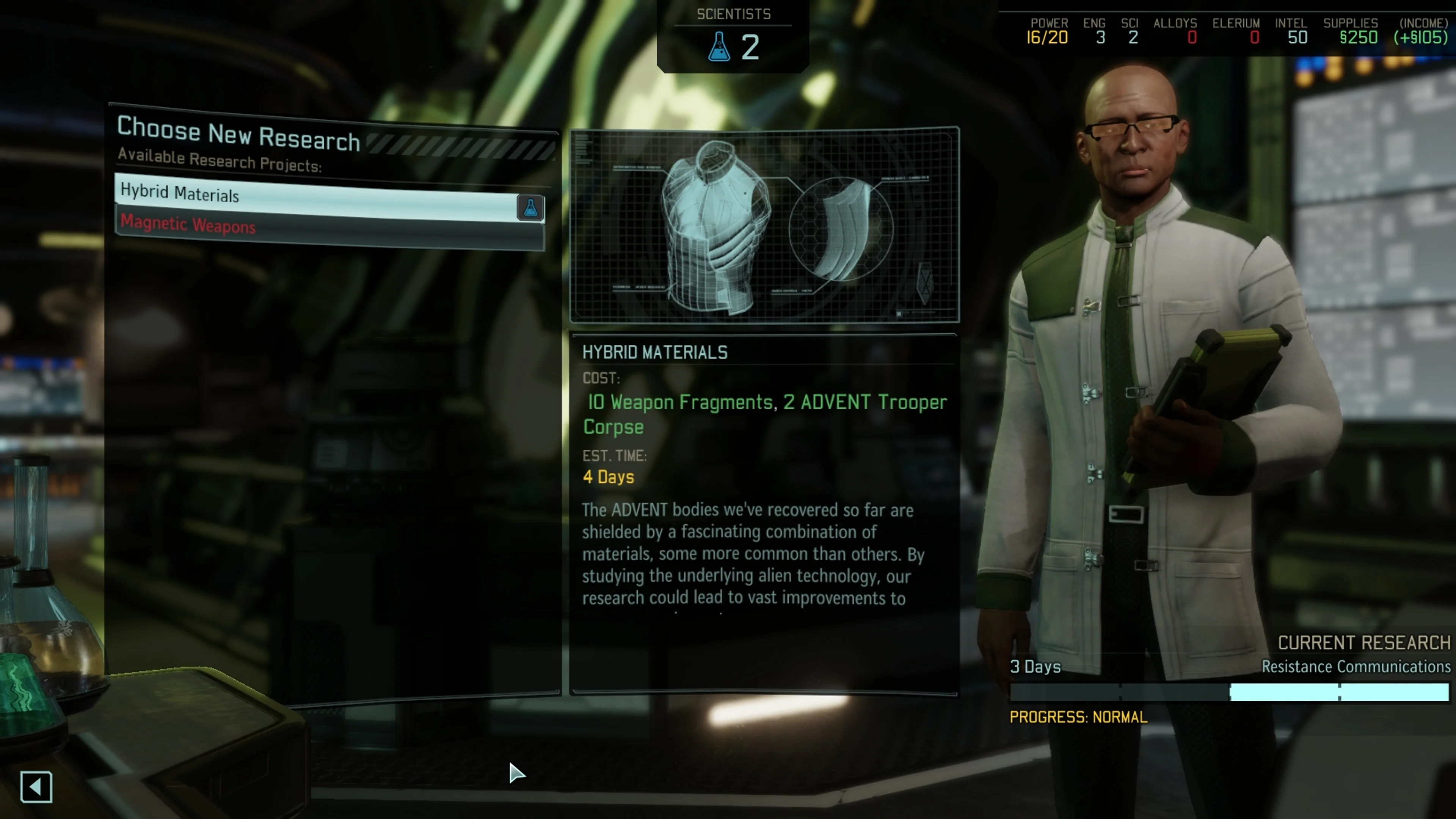 The Hybrid Materials research screen shows a scientist, project name and research details.