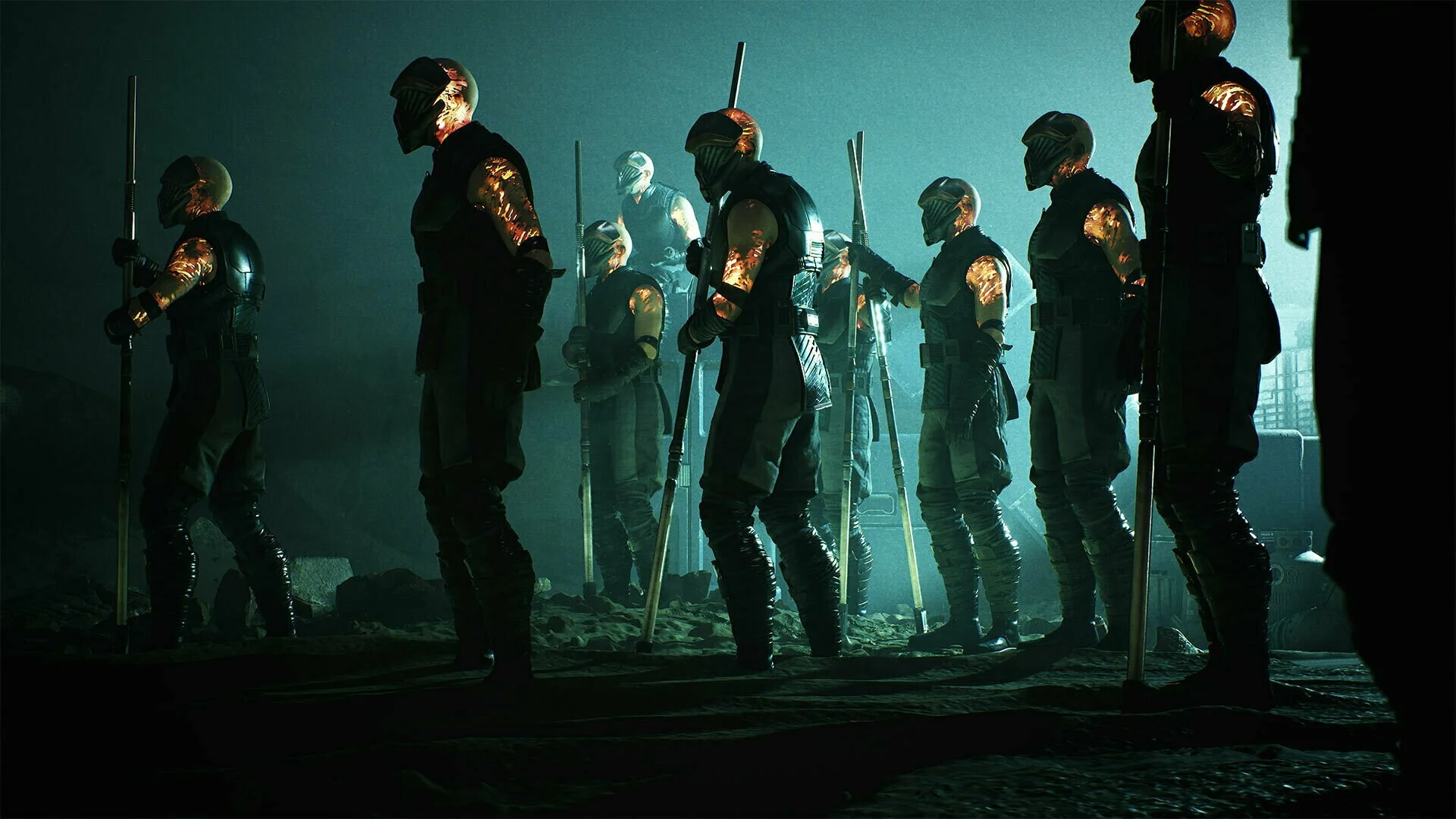A line of Star Wars Zero Company Operators stands ready in an official final-trailer image.
