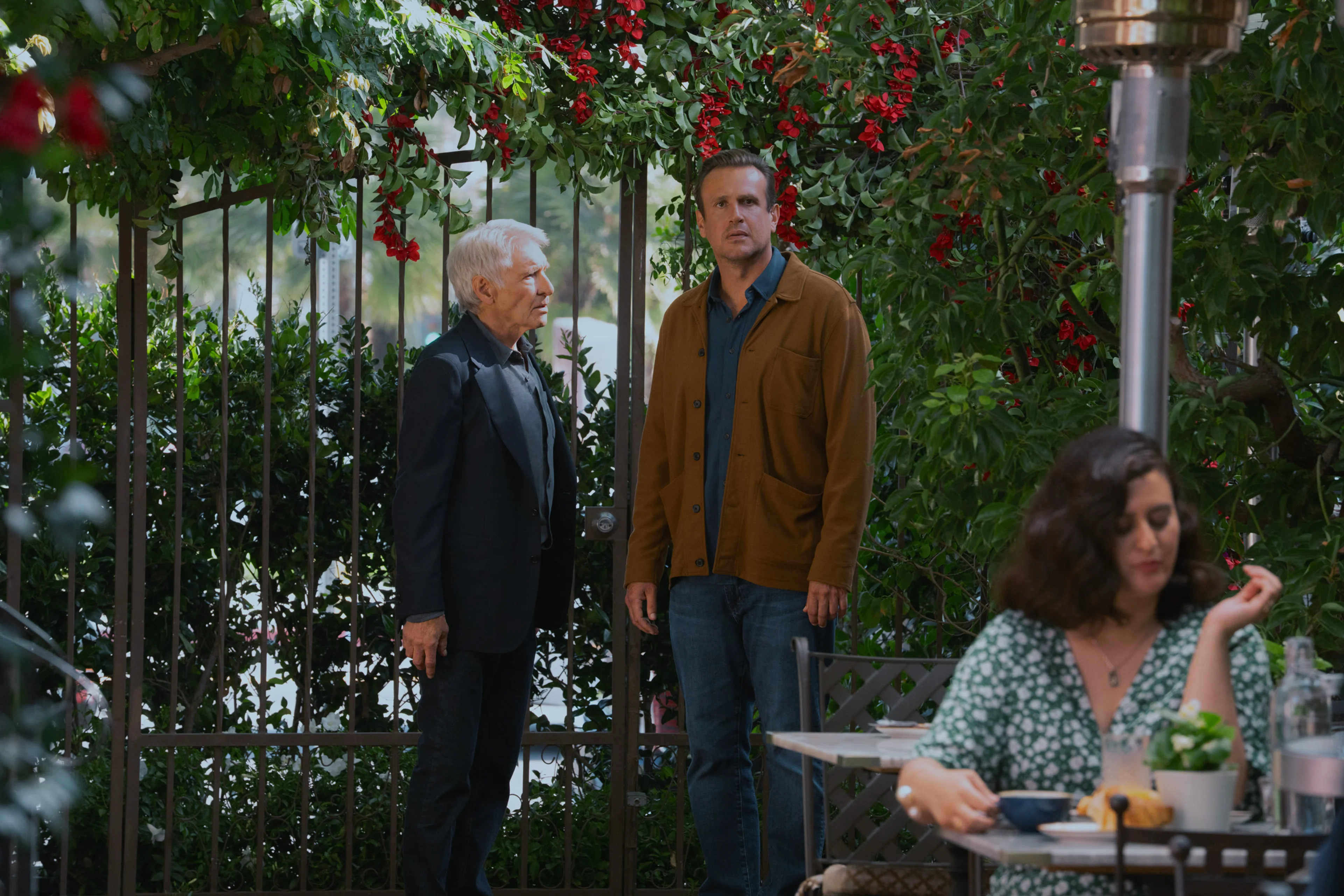 Harrison Ford and Jason Segel talk outside in Shrinking.