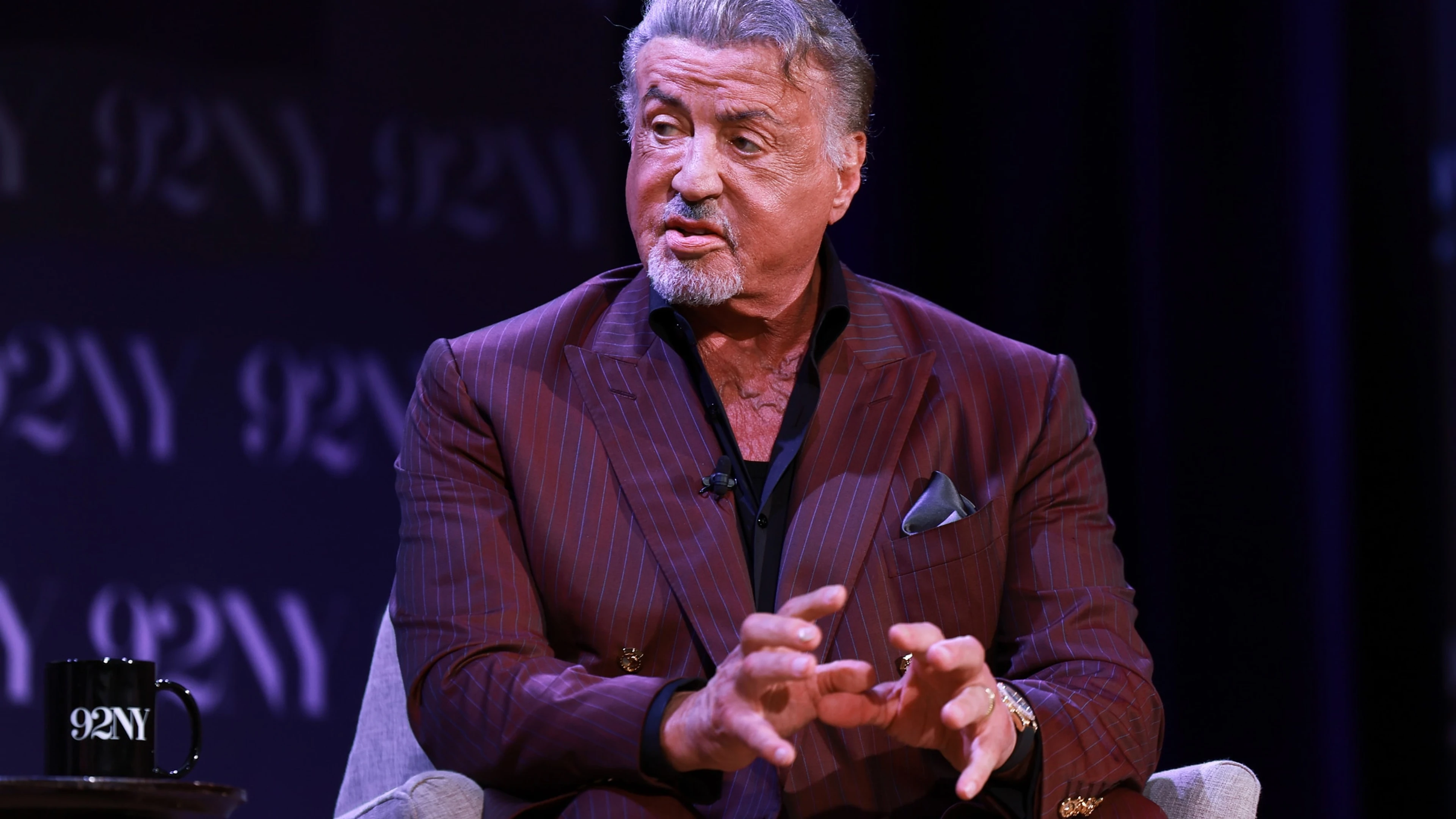 Sylvester Stallone speaks onstage during a 92NY conversation in September 2026.