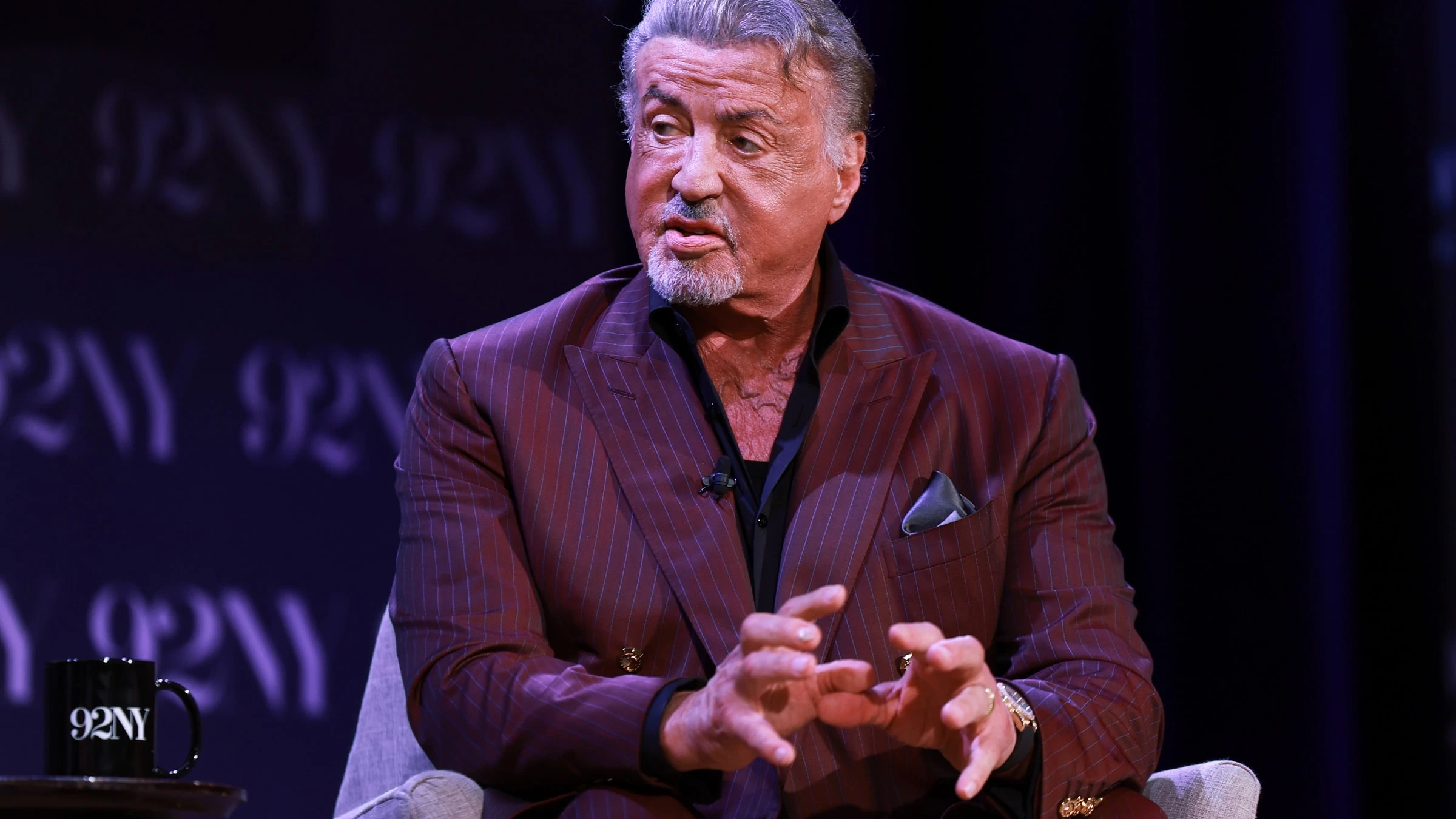 Sylvester Stallone speaks onstage during a 92NY conversation in September 2026.