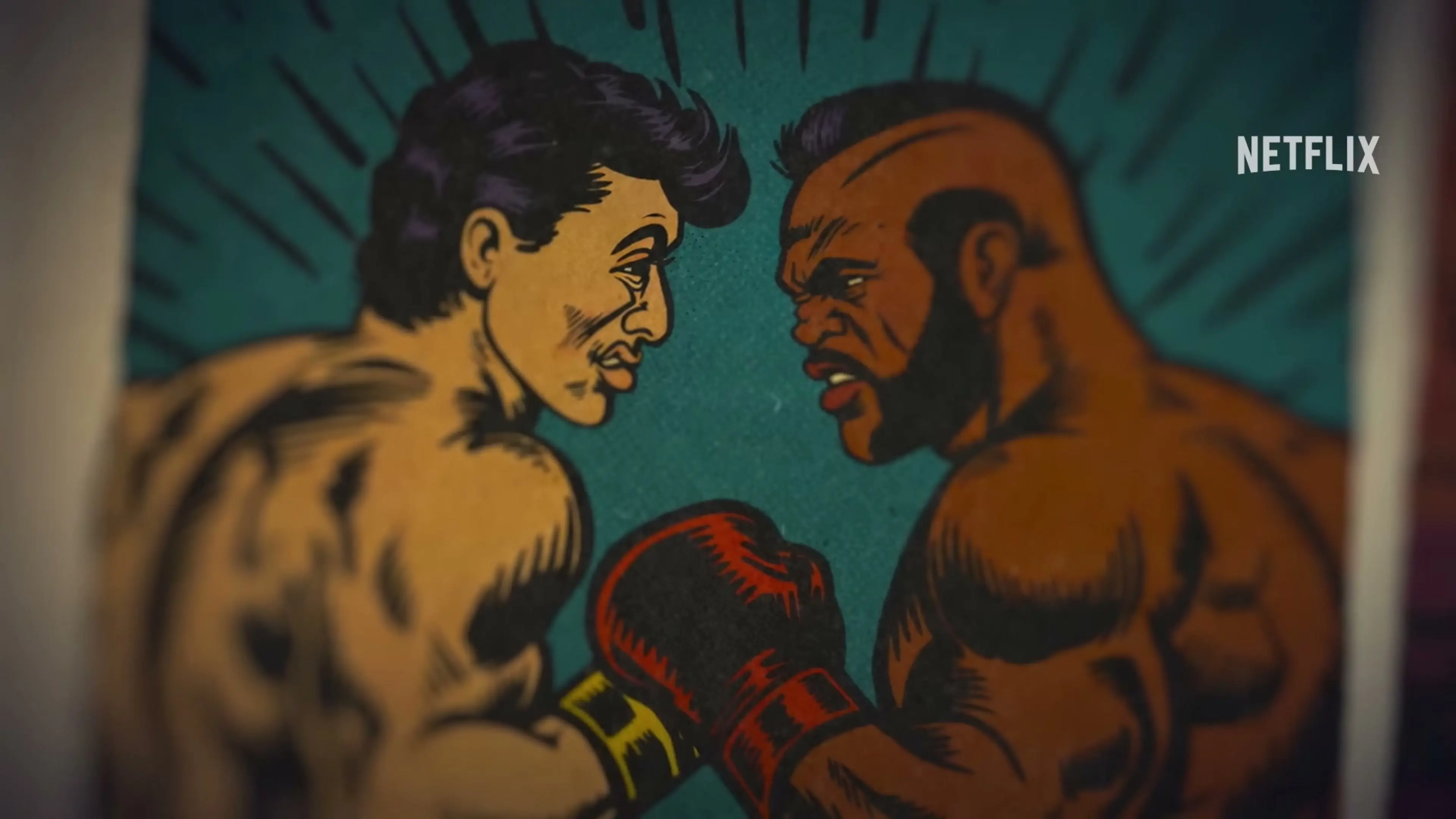 An illustration shows Clubber Lang facing Rocky Balboa in Untold Mr. T: I Pity The Fool.