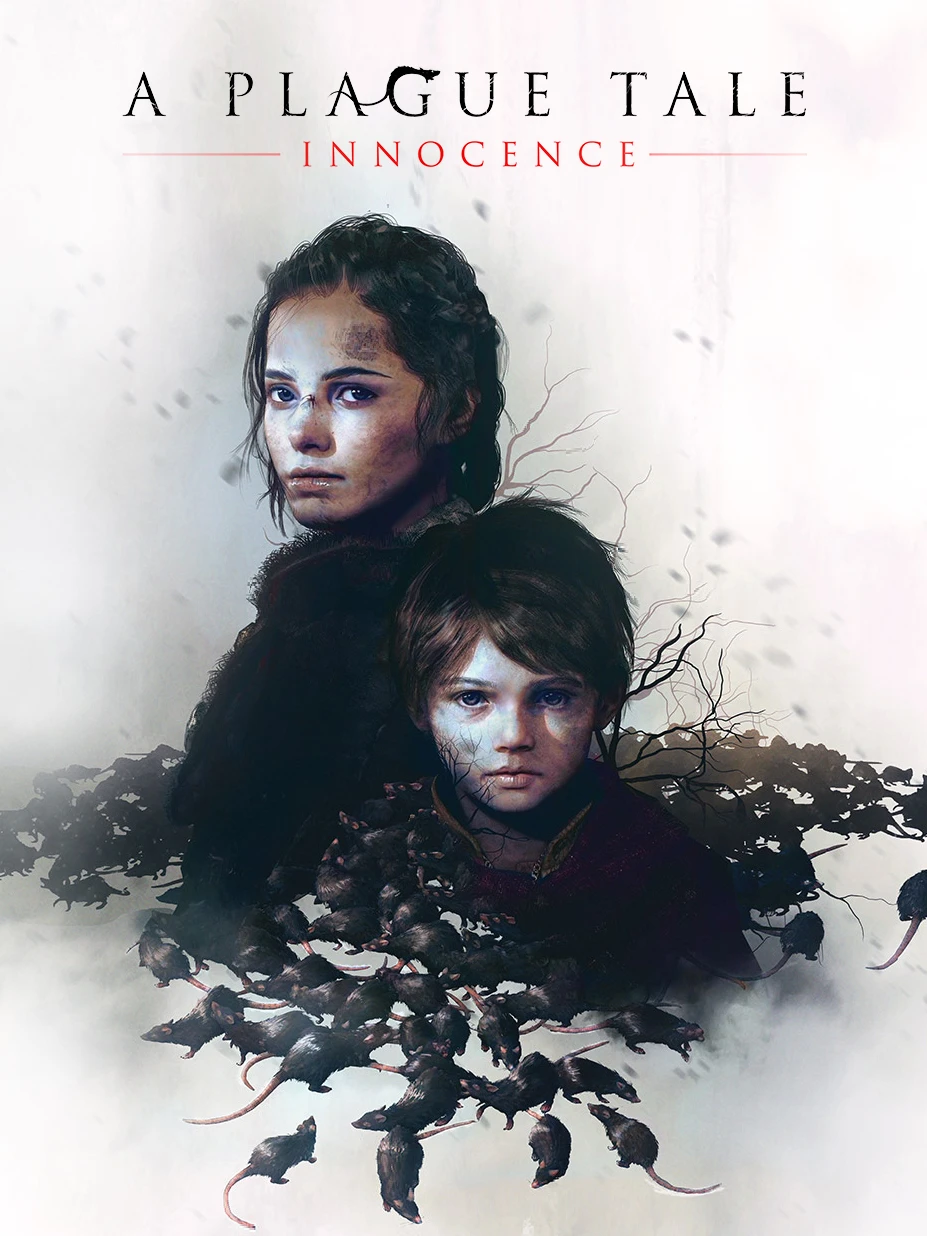 Official A Plague Tale: Innocence cover showing Amicia, Hugo and rats with the native title.
