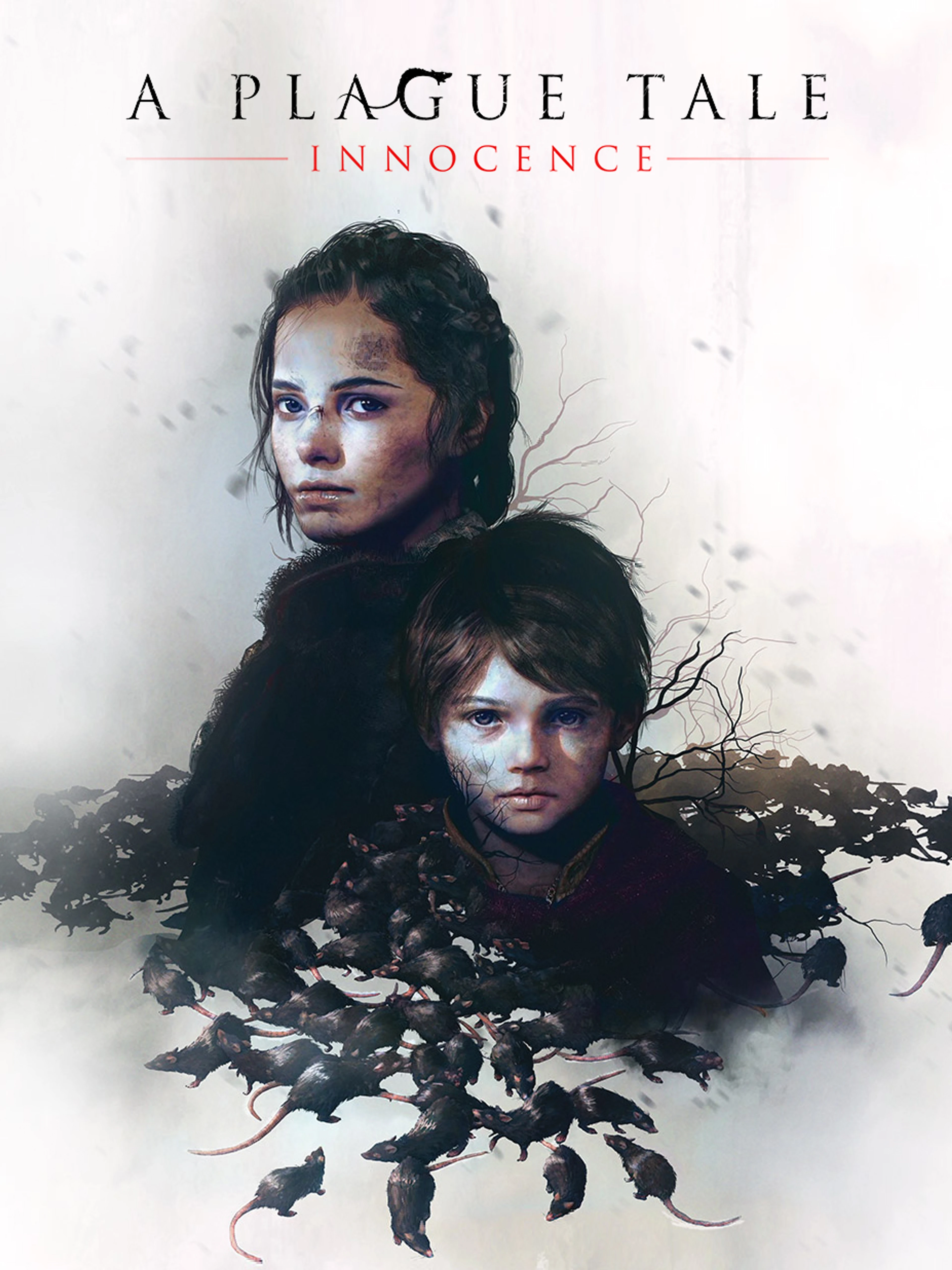 Official A Plague Tale: Innocence cover showing Amicia, Hugo and rats with the native title.