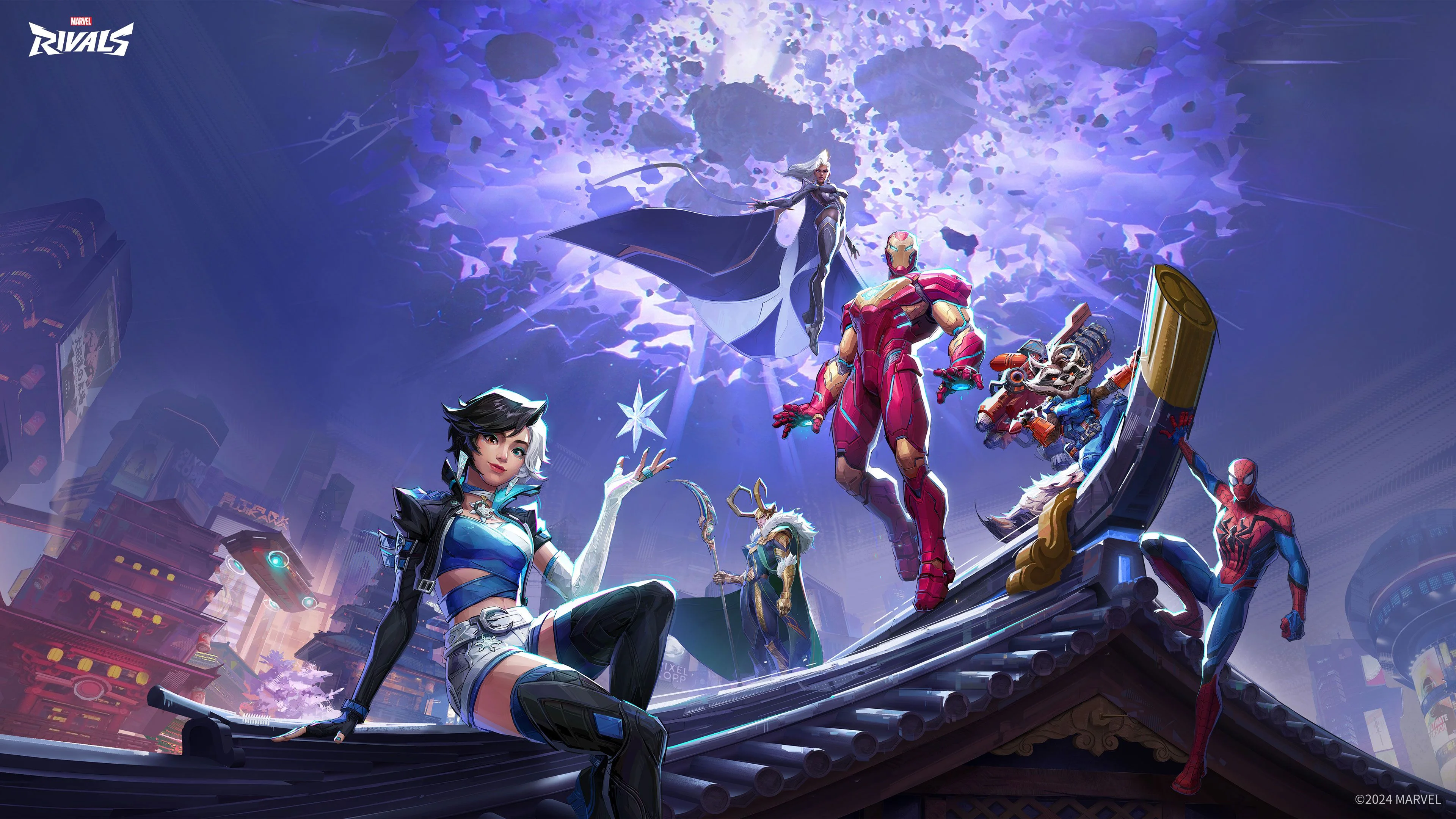 A group of Marvel Rivals heroes preparing for a fight