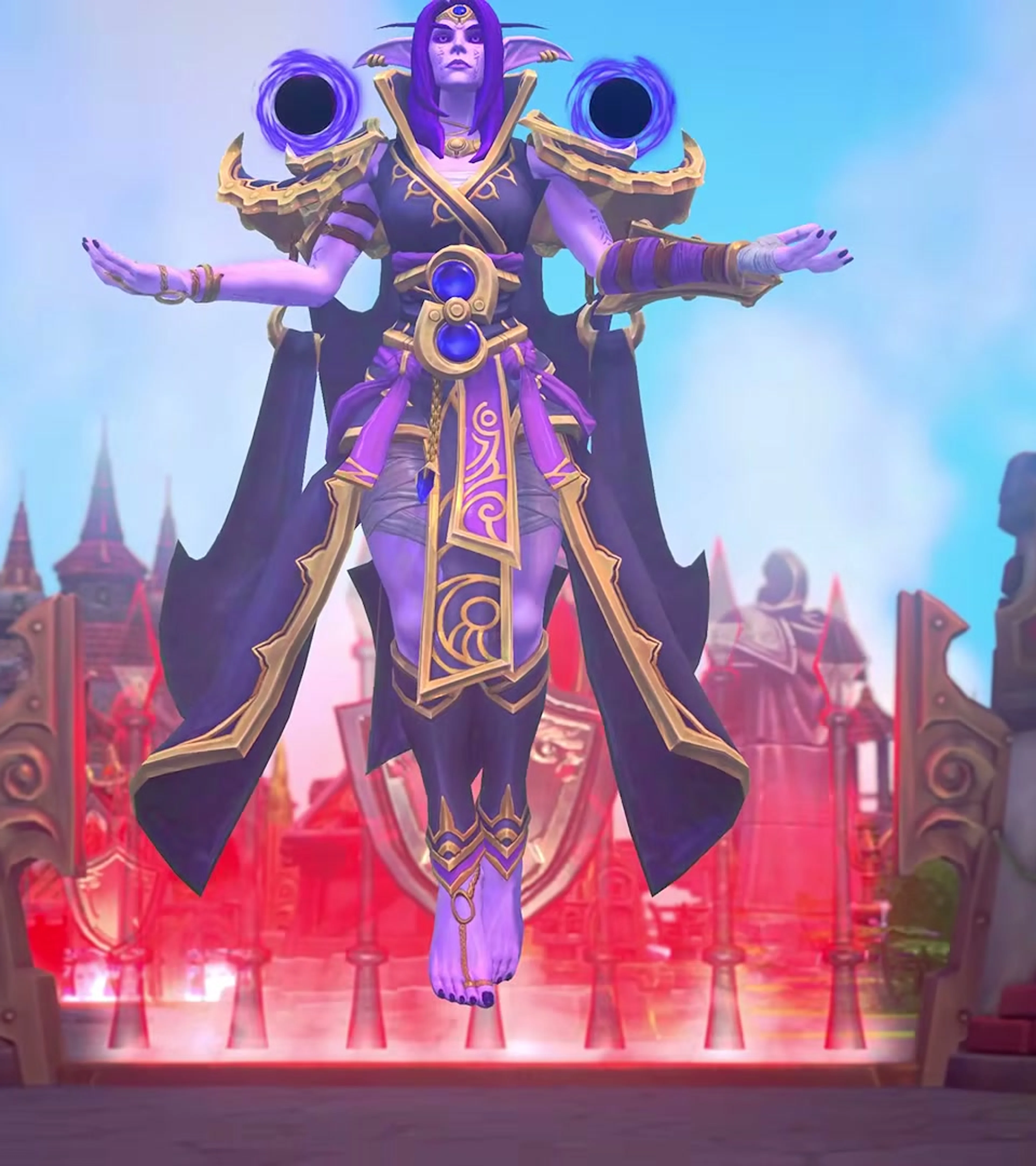 Xal’atath hovers above a purple Nexus battleground.