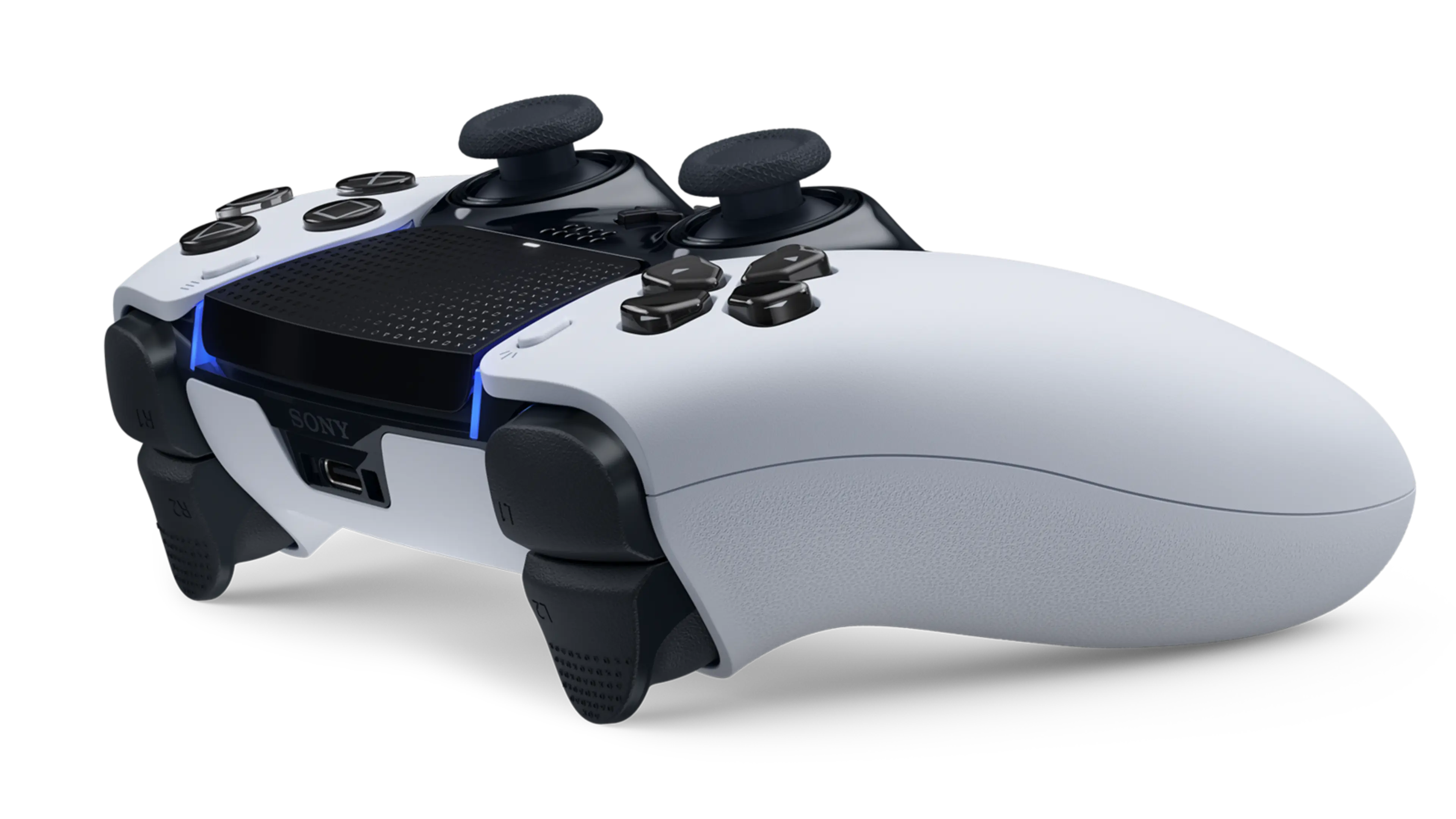 Close view of the DualSense Edge grips and front controls