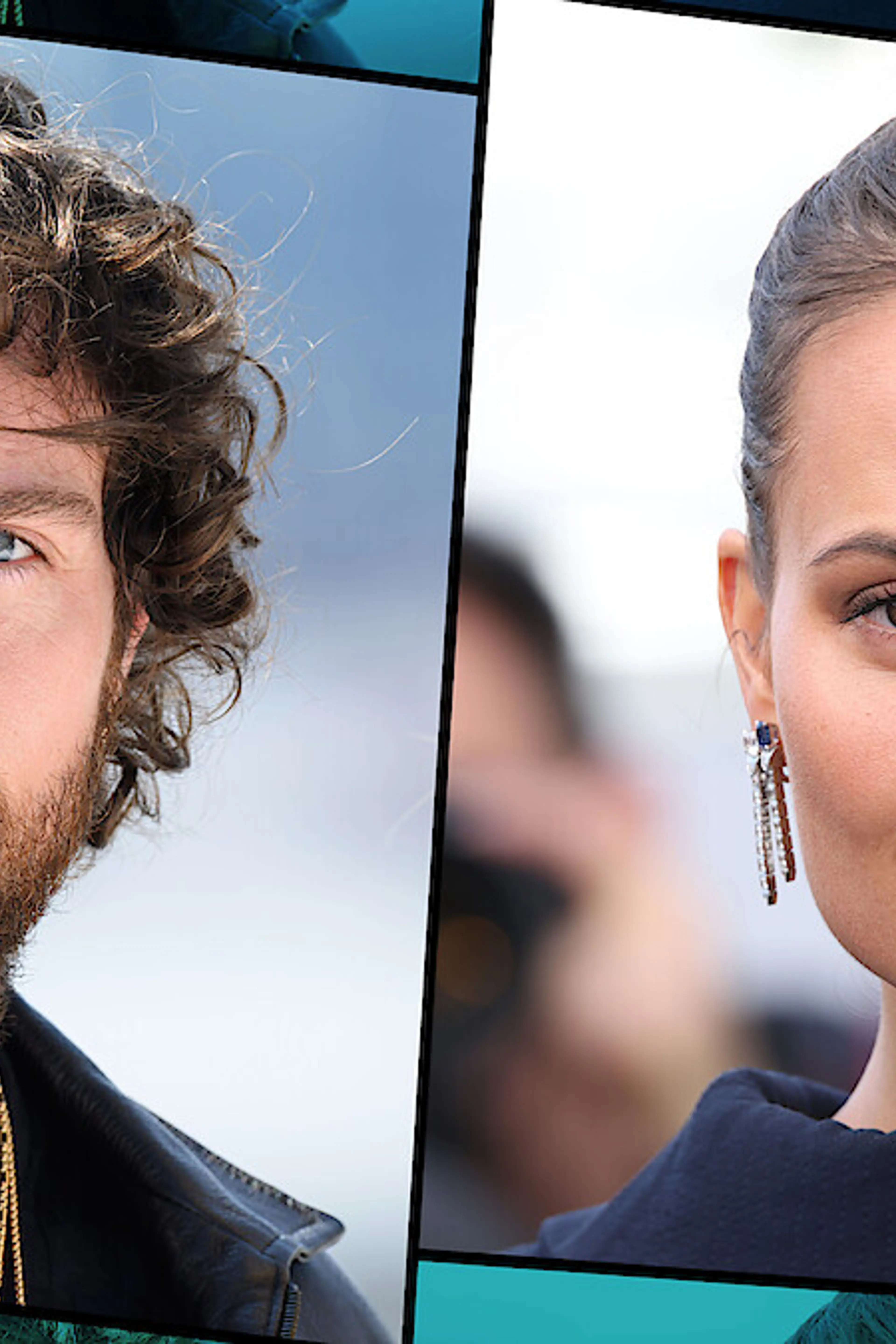 Separate portraits of Aaron Taylor-Johnson and Alicia Vikander, announced as Paul and Claire in Enigma Variations.