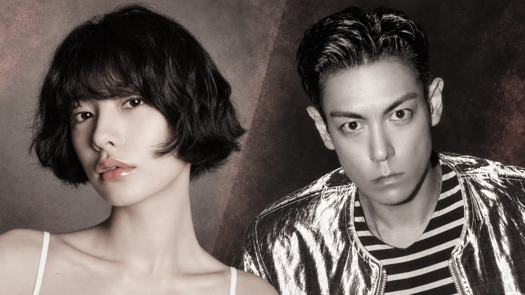 Editorial montage of NANA and T.O.P using promotional portraits.