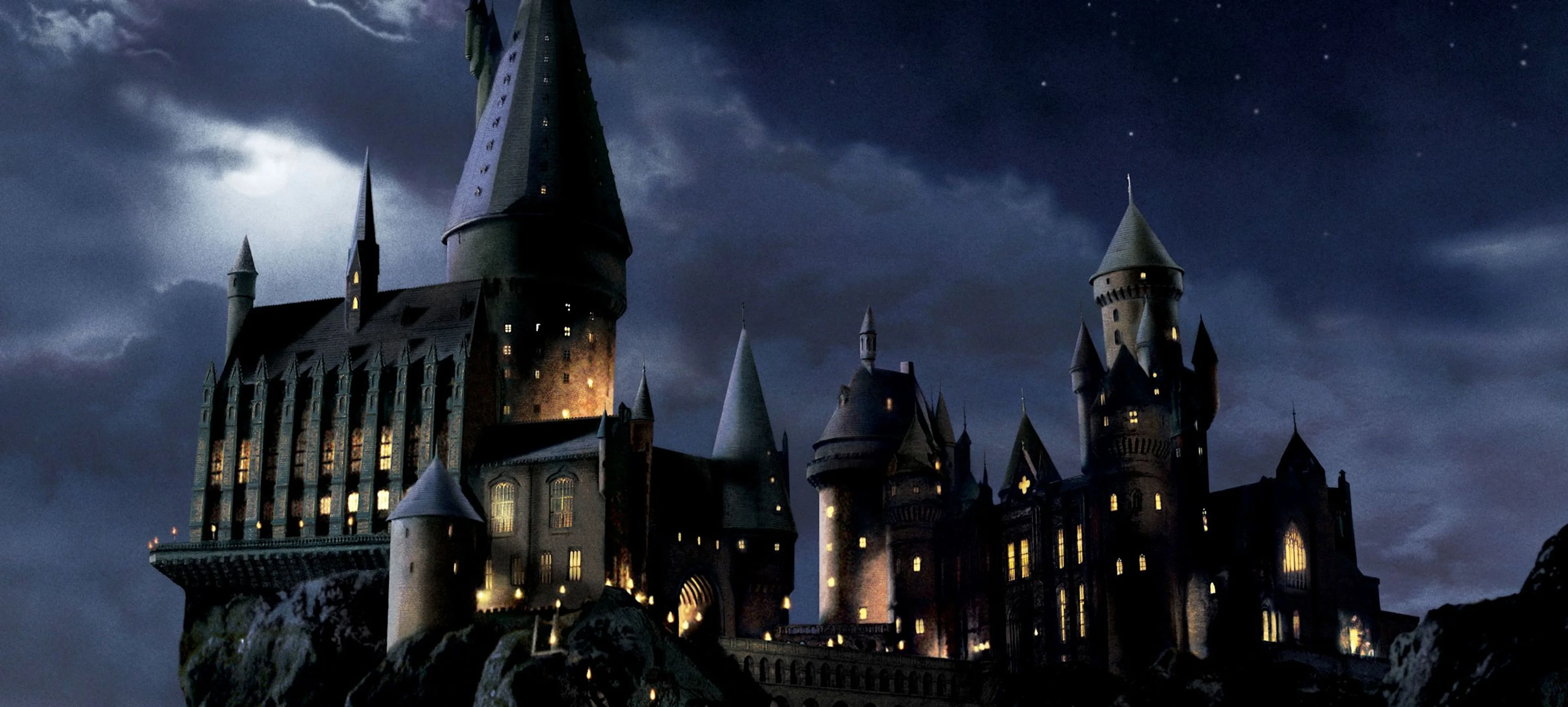 Hogwarts Castle above the lake in the Harry Potter films.