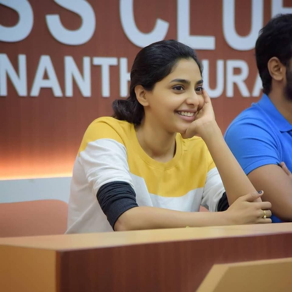Aishwarya Lekshmi at a press event in Thiruvananthapuram in 2019.