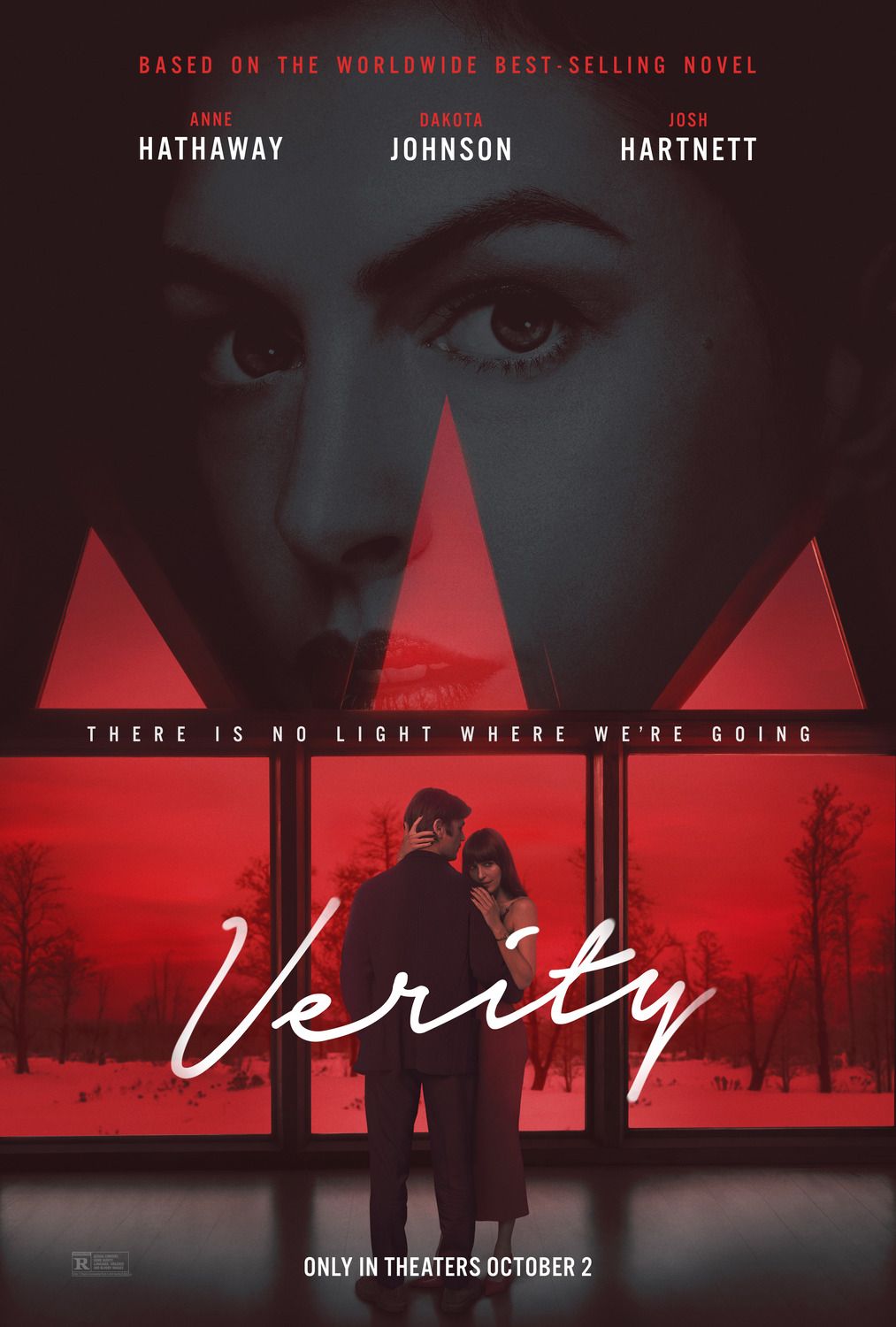 Official theatrical poster for Verity with Anne Hathaway, Dakota Johnson and Josh Hartnett.