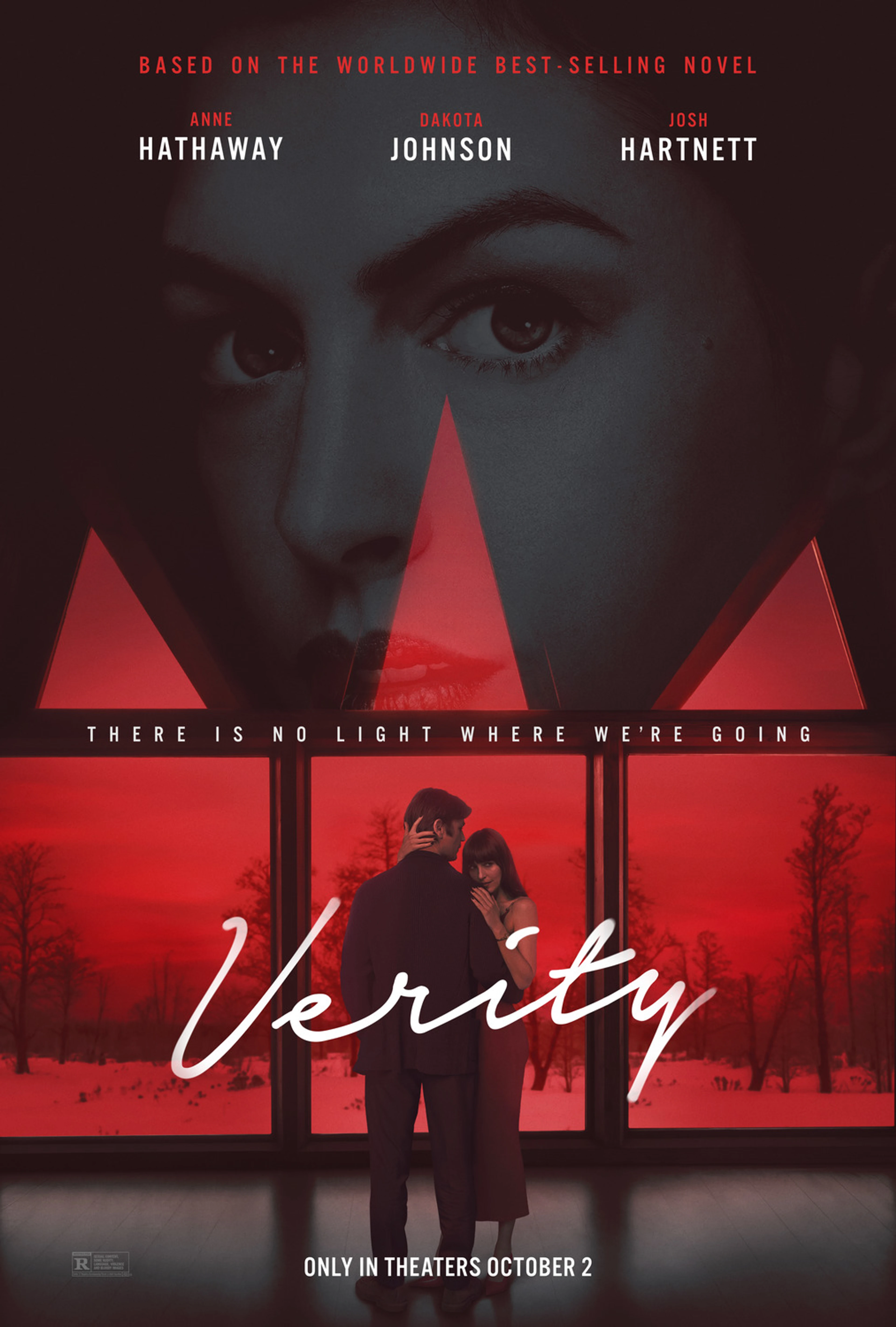 Official theatrical poster for Verity with Anne Hathaway, Dakota Johnson and Josh Hartnett.