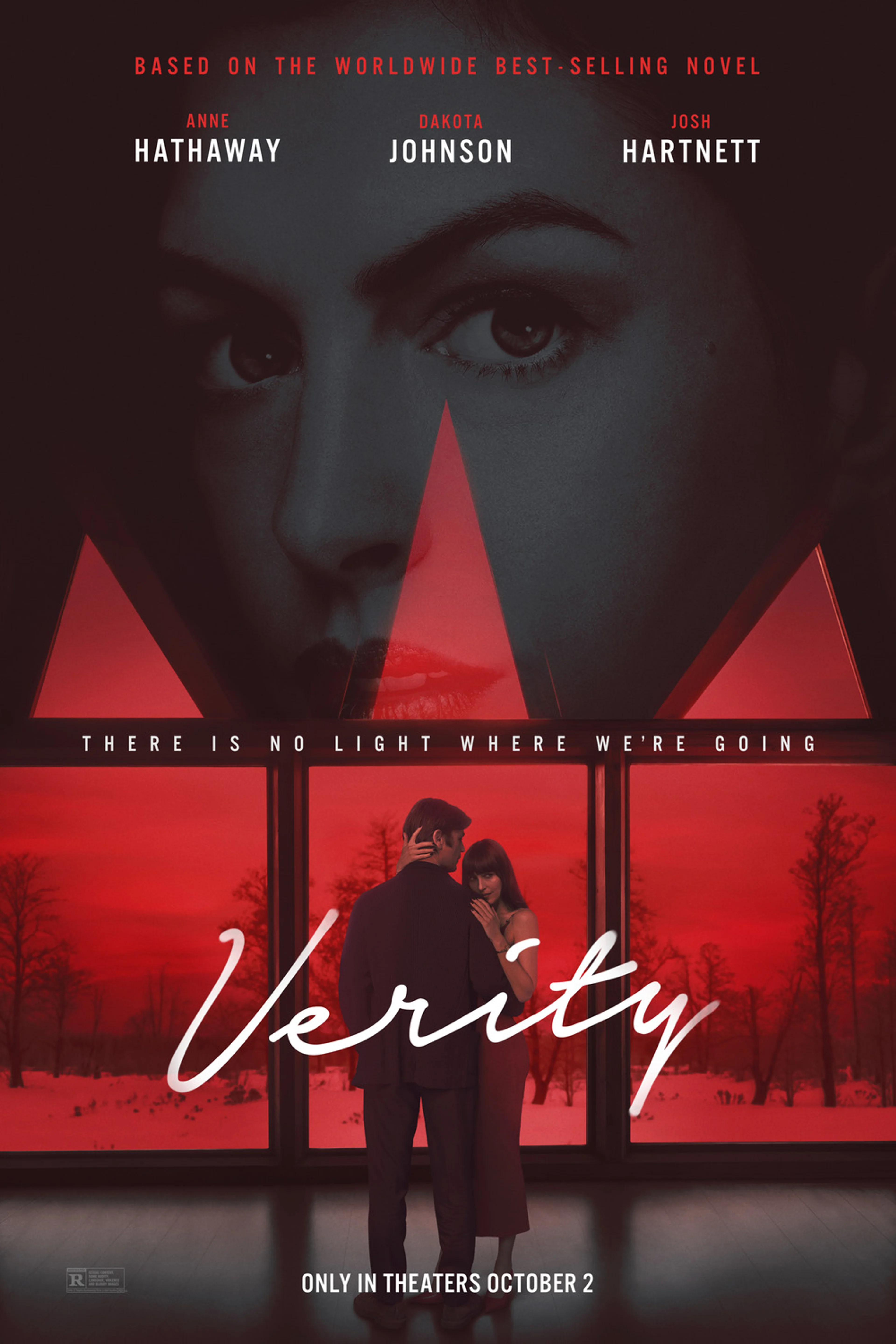 Official theatrical poster for Verity with Anne Hathaway, Dakota Johnson and Josh Hartnett.