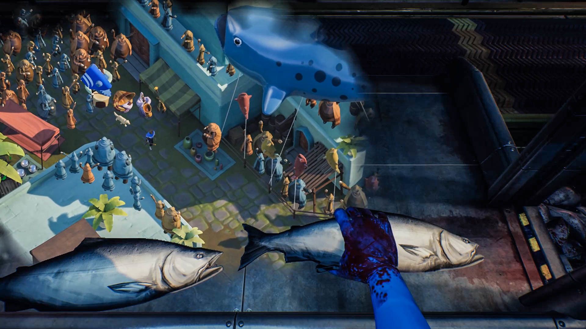 A stylized miniature-like scene shows one of the game’s unusual story sequences.