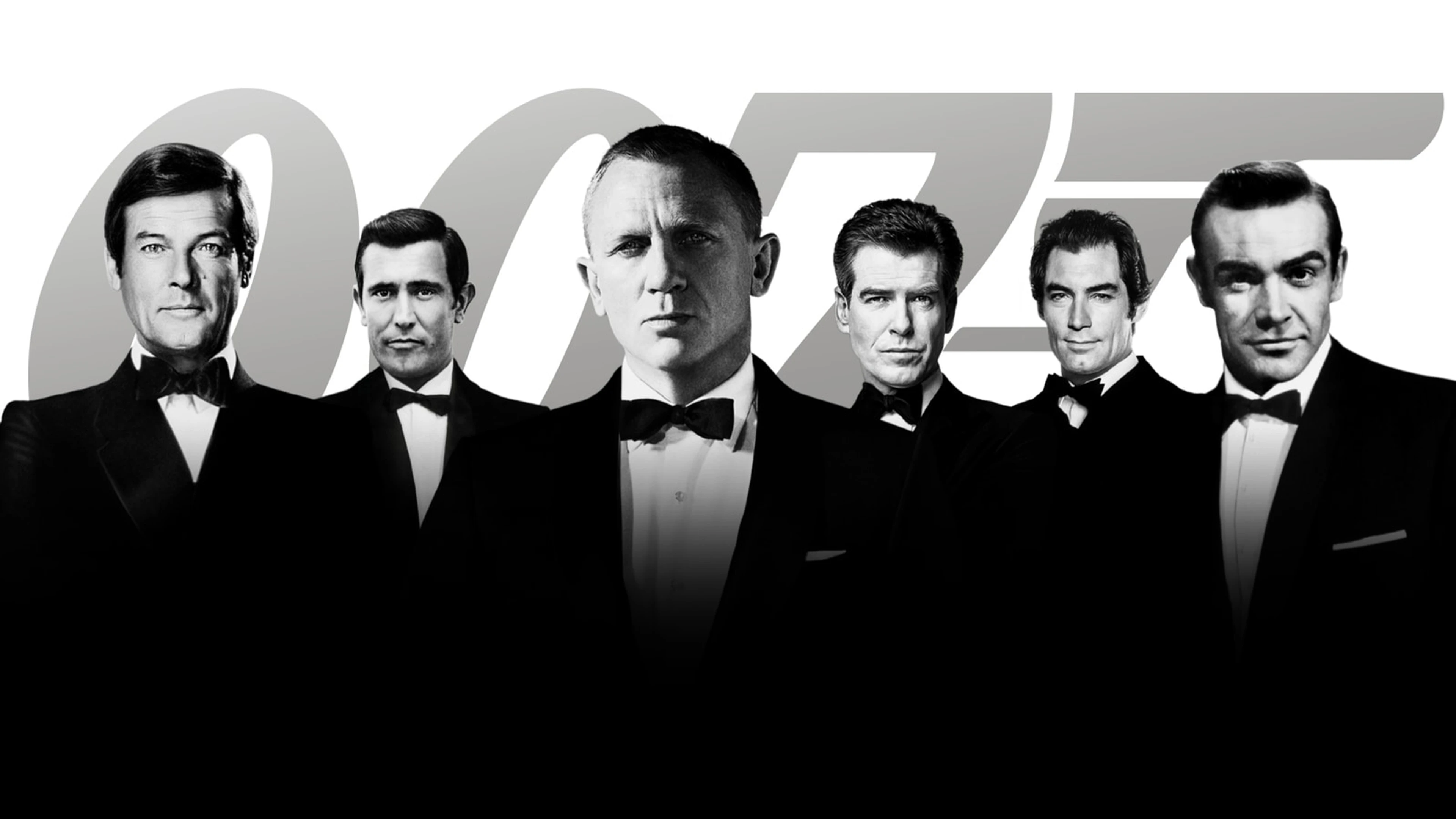 Six actors who previously played James Bond appear together in official 007 artwork.