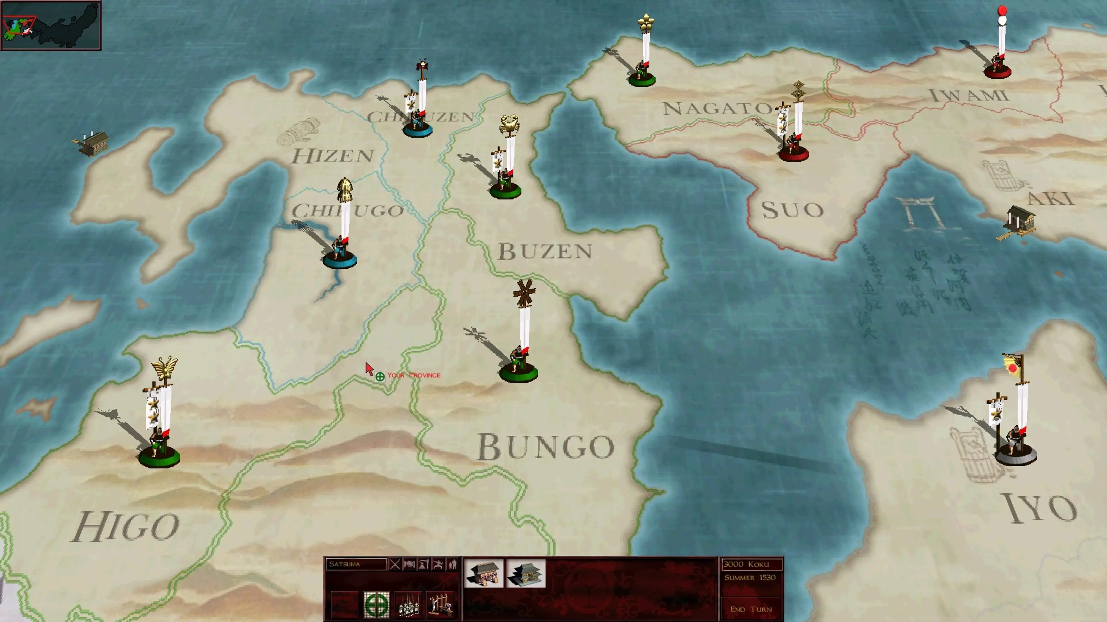 The Japanese campaign map in Shogun: Total War.