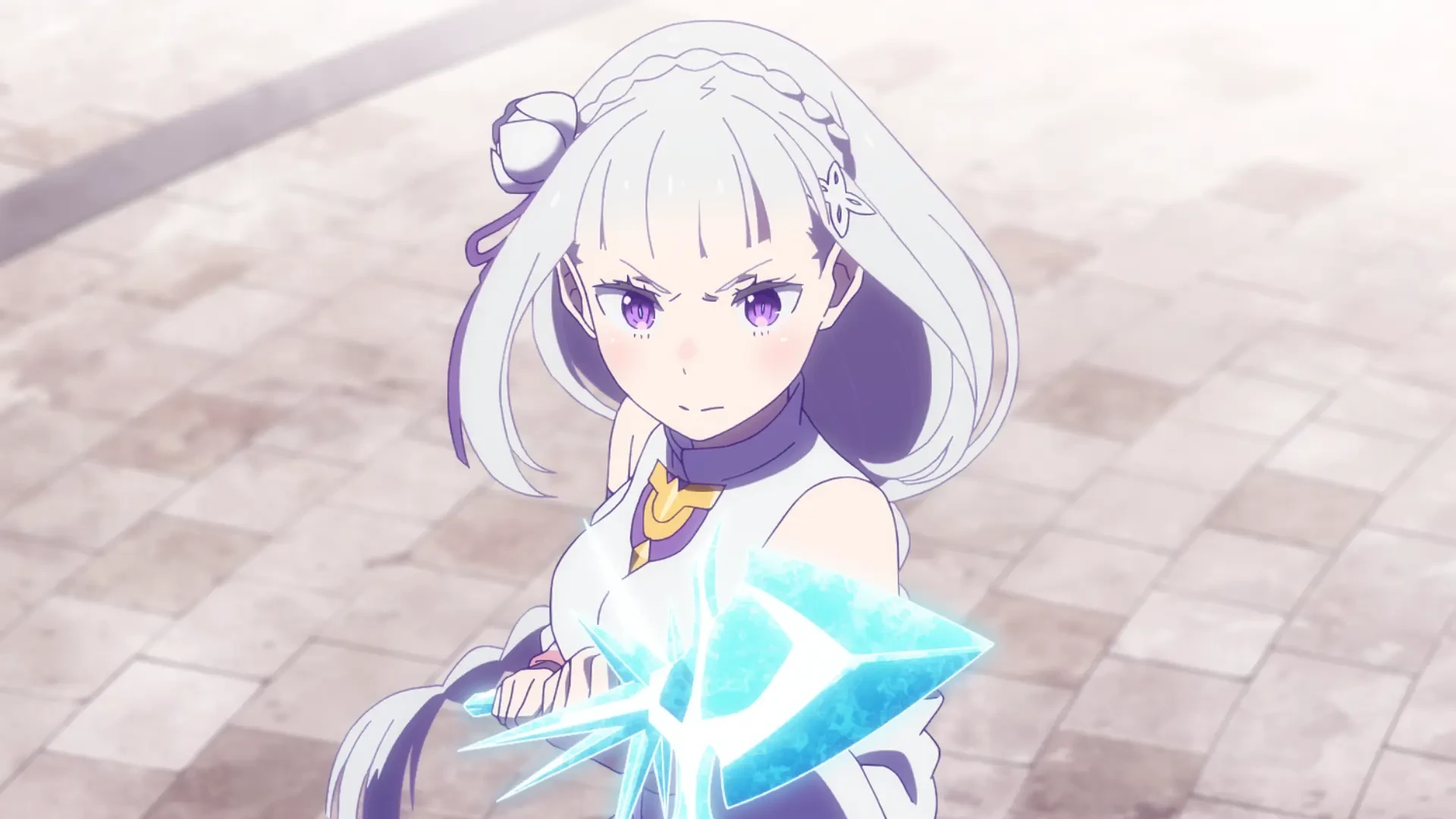 Emilia prepares a blue spell in episode 85.