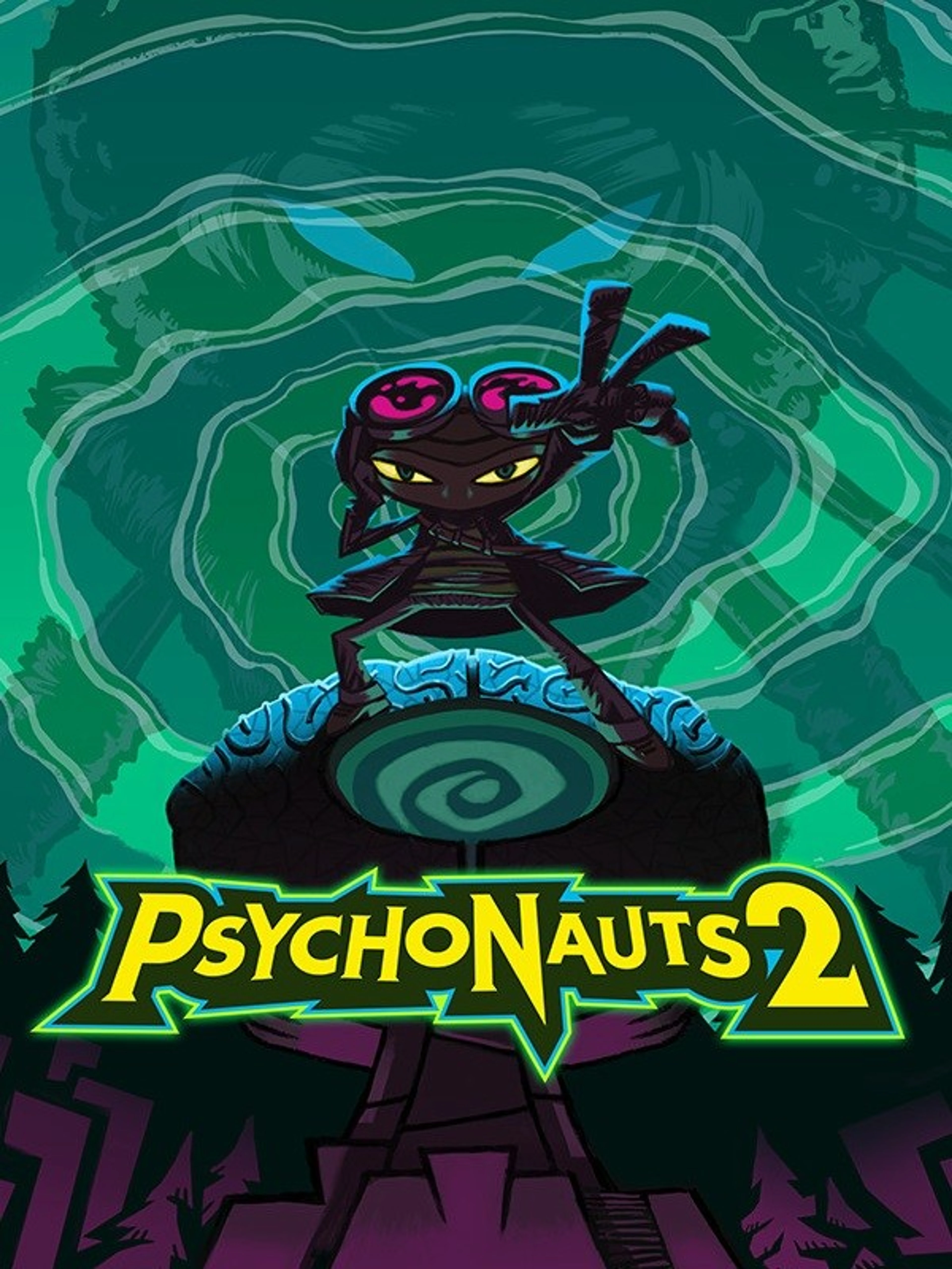 Official Psychonauts 2 cover with Raz in a psychic swirl and the game logo.