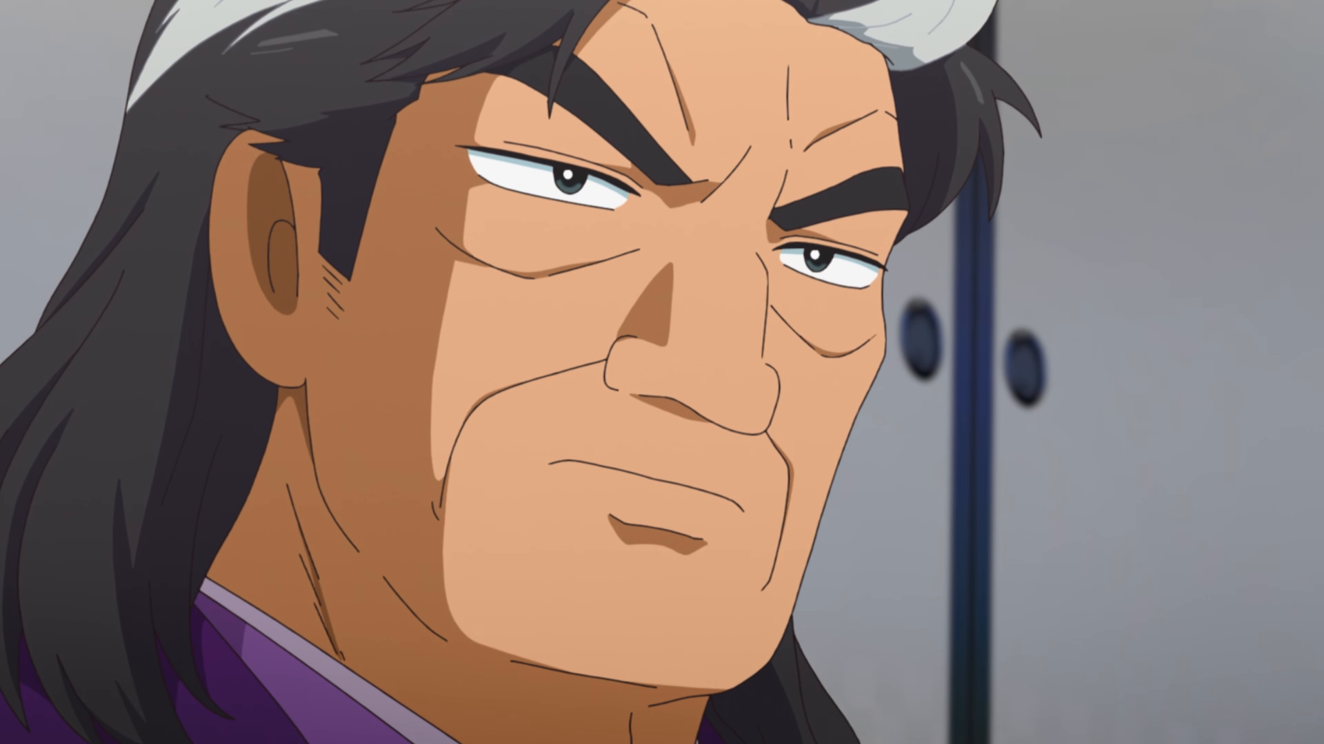 Yuzan Kaibara in his purple coat in Shin Oishinbo.