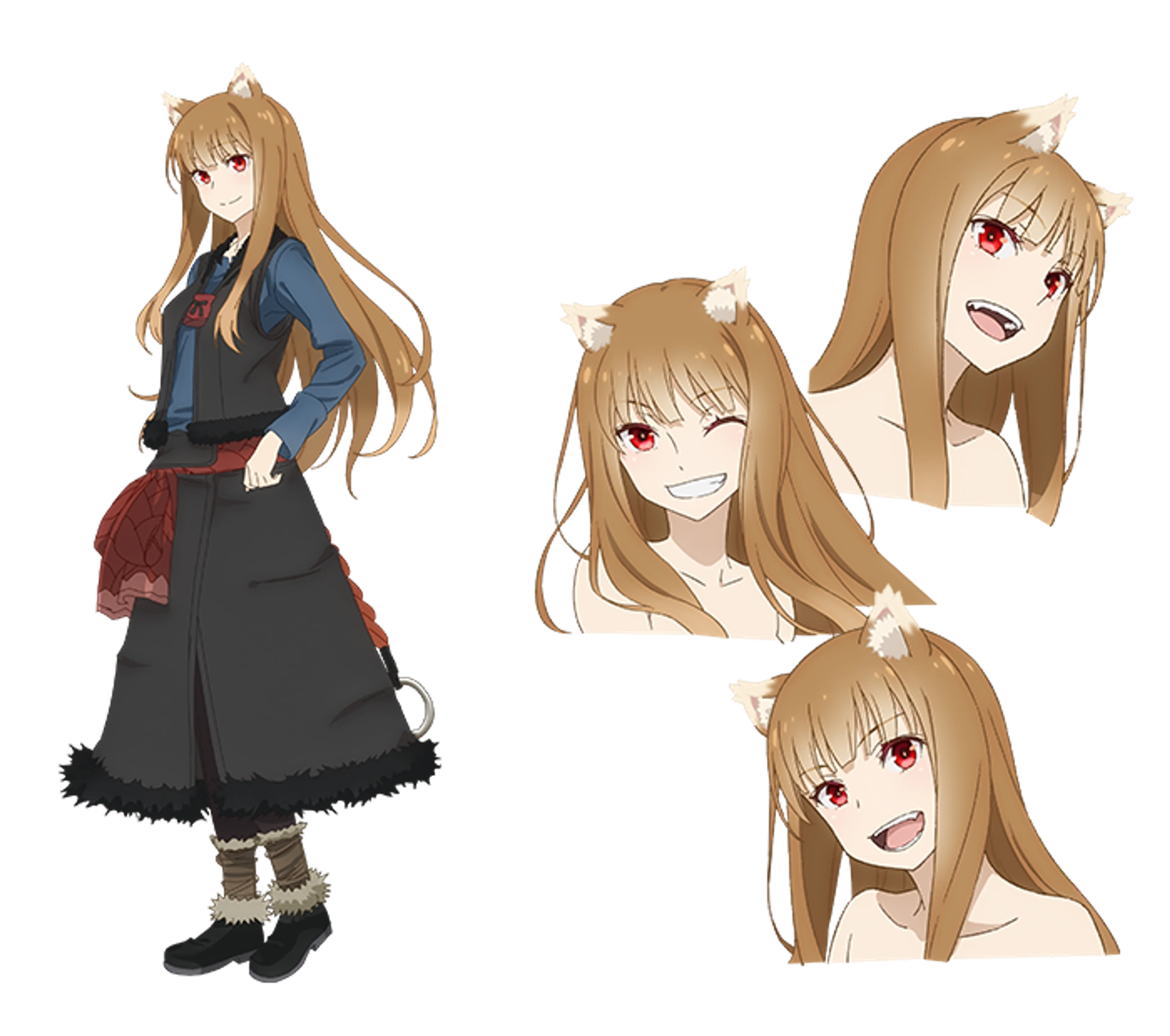 Holo smiles in official character artwork for Spice and Wolf: Merchant Meets the Wise Wolf.