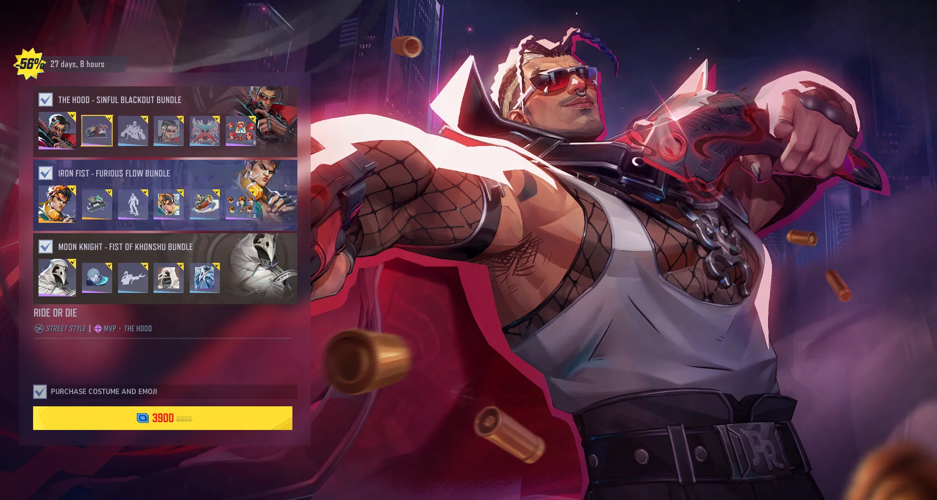 The Hood, Iron Fist, and Moon Knight bundles appear in Marvel Rivals' Season 9.5 store preview.