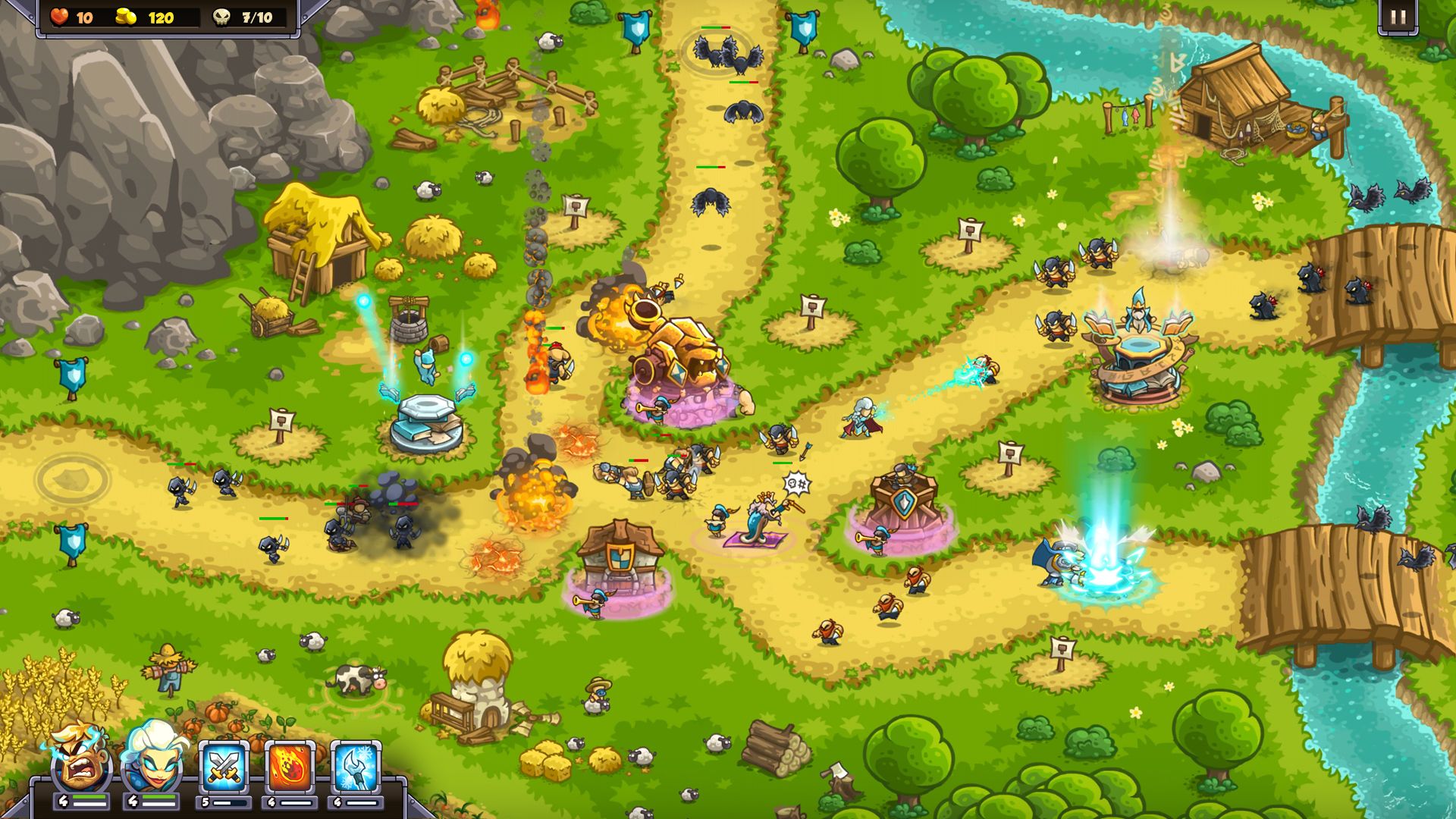Official Kingdom Rush 6: Genesis gameplay screenshot 1, showing a tower-defense battlefield.