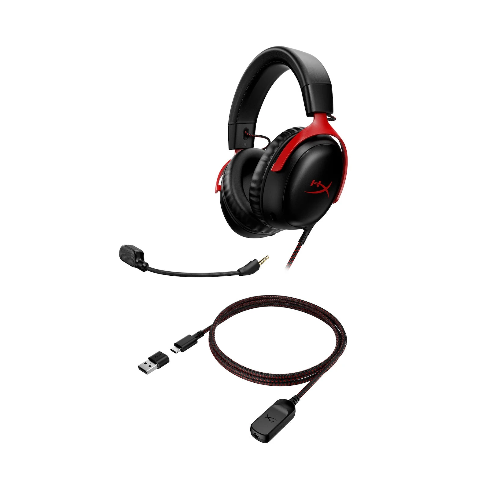 HyperX Cloud III wired headset, removable microphone and USB adapters
