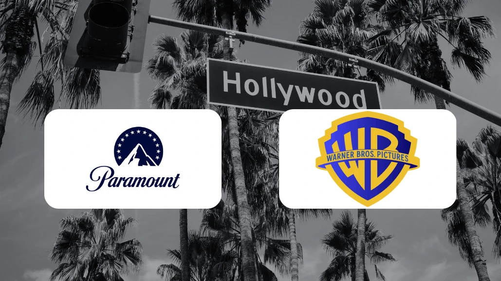 Paramount and Warner Bros. Pictures logos appear side by side over a black-and-white Hollywood street scene.