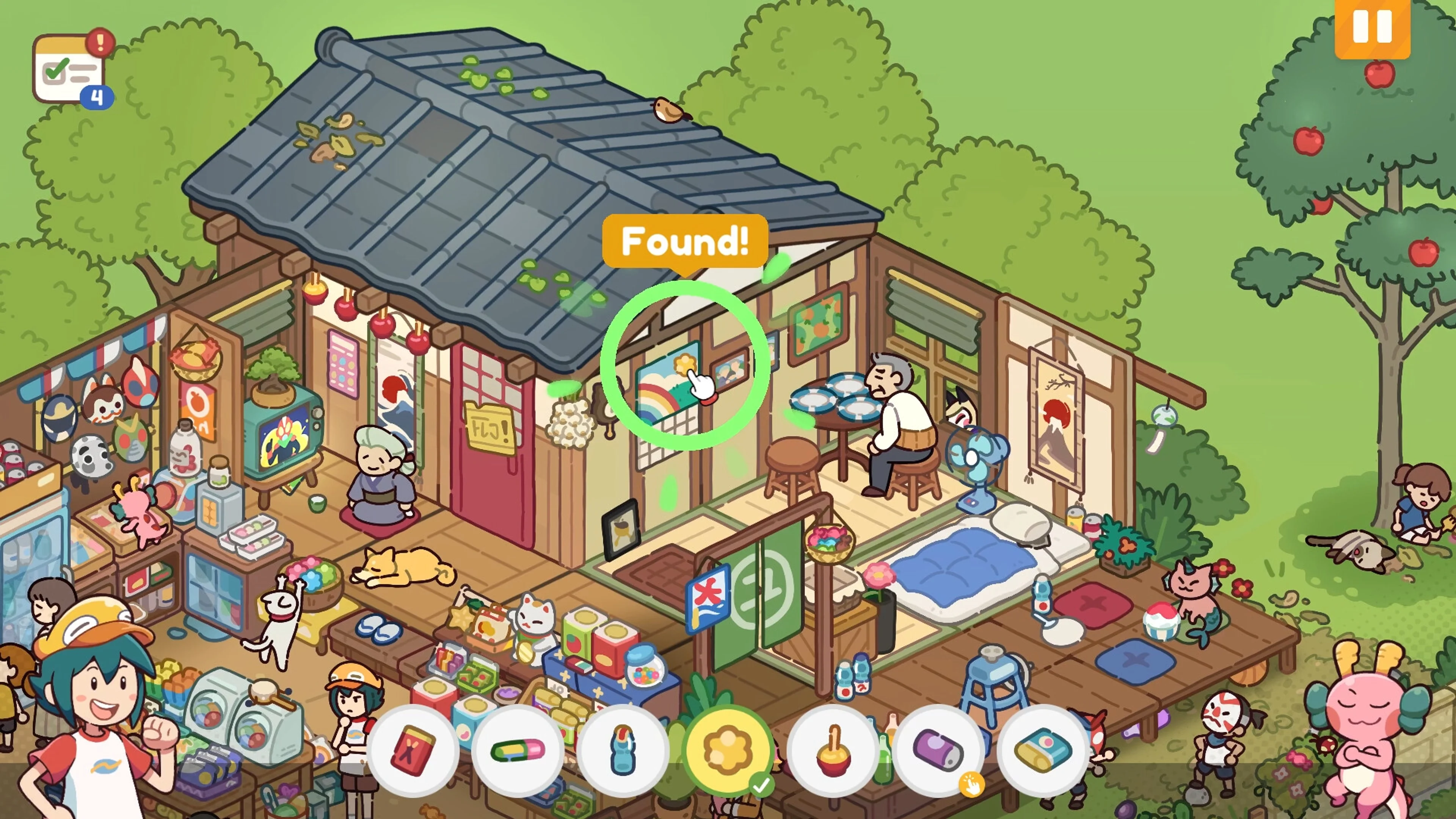 A found flower highlighted in a crowded shop scene in Lost and Found Co.