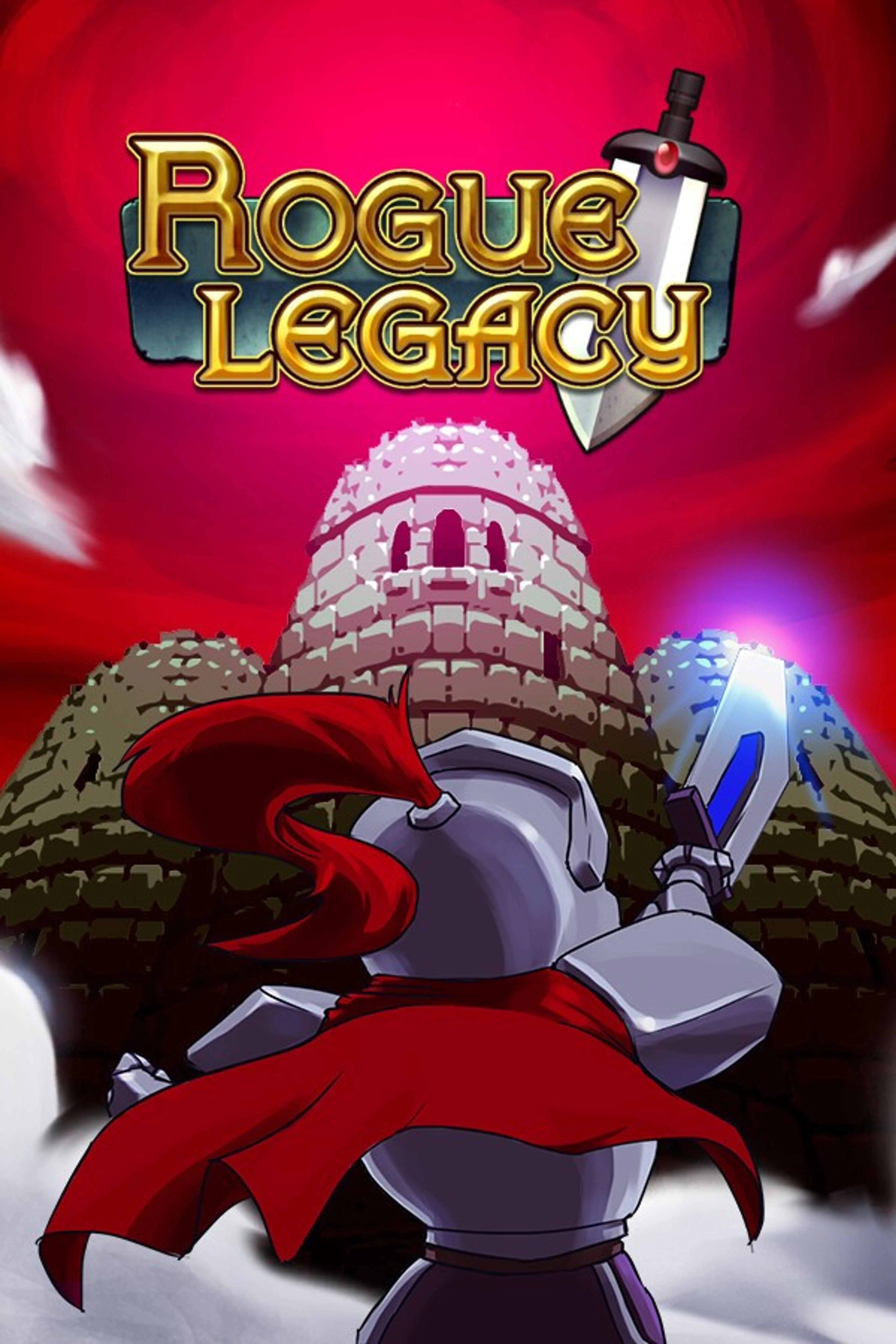Official Rogue Legacy cover with an armored knight beneath the logo.