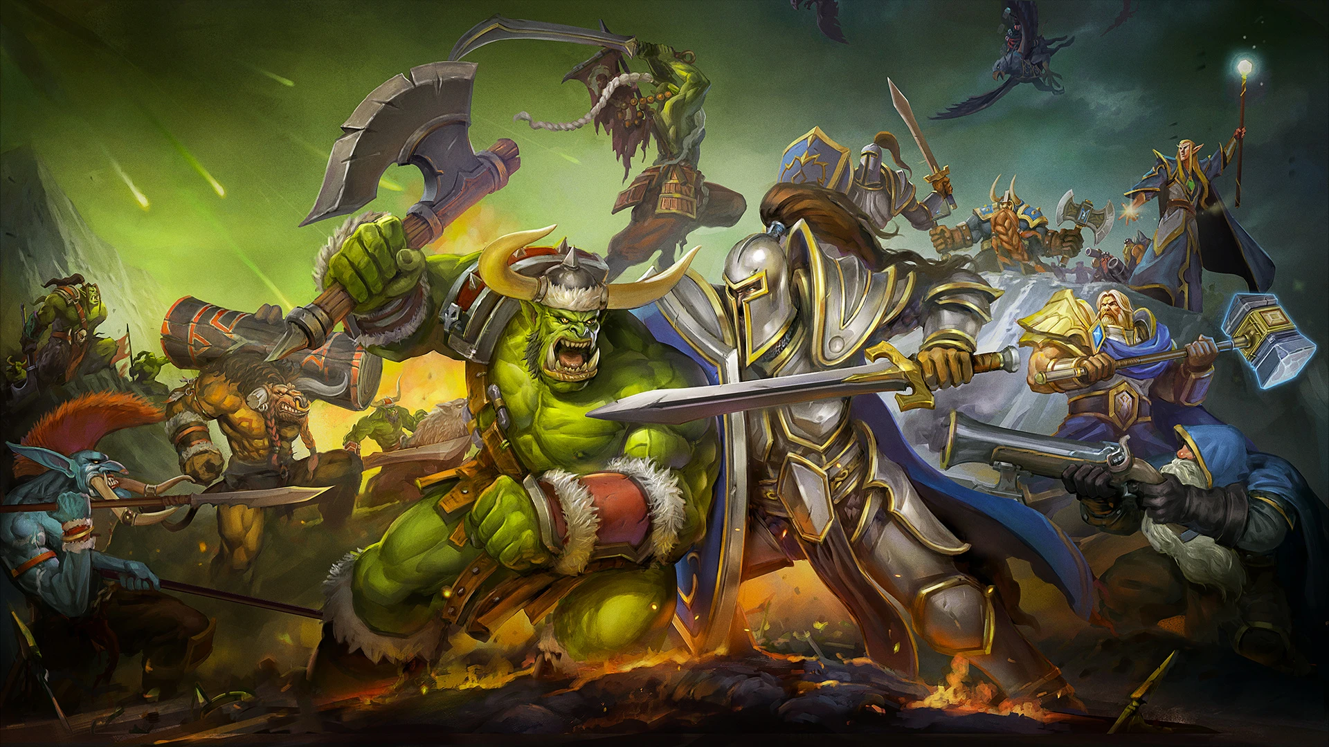 Orc and Human armies meet in battle in Warcraft III: Reforged key art.