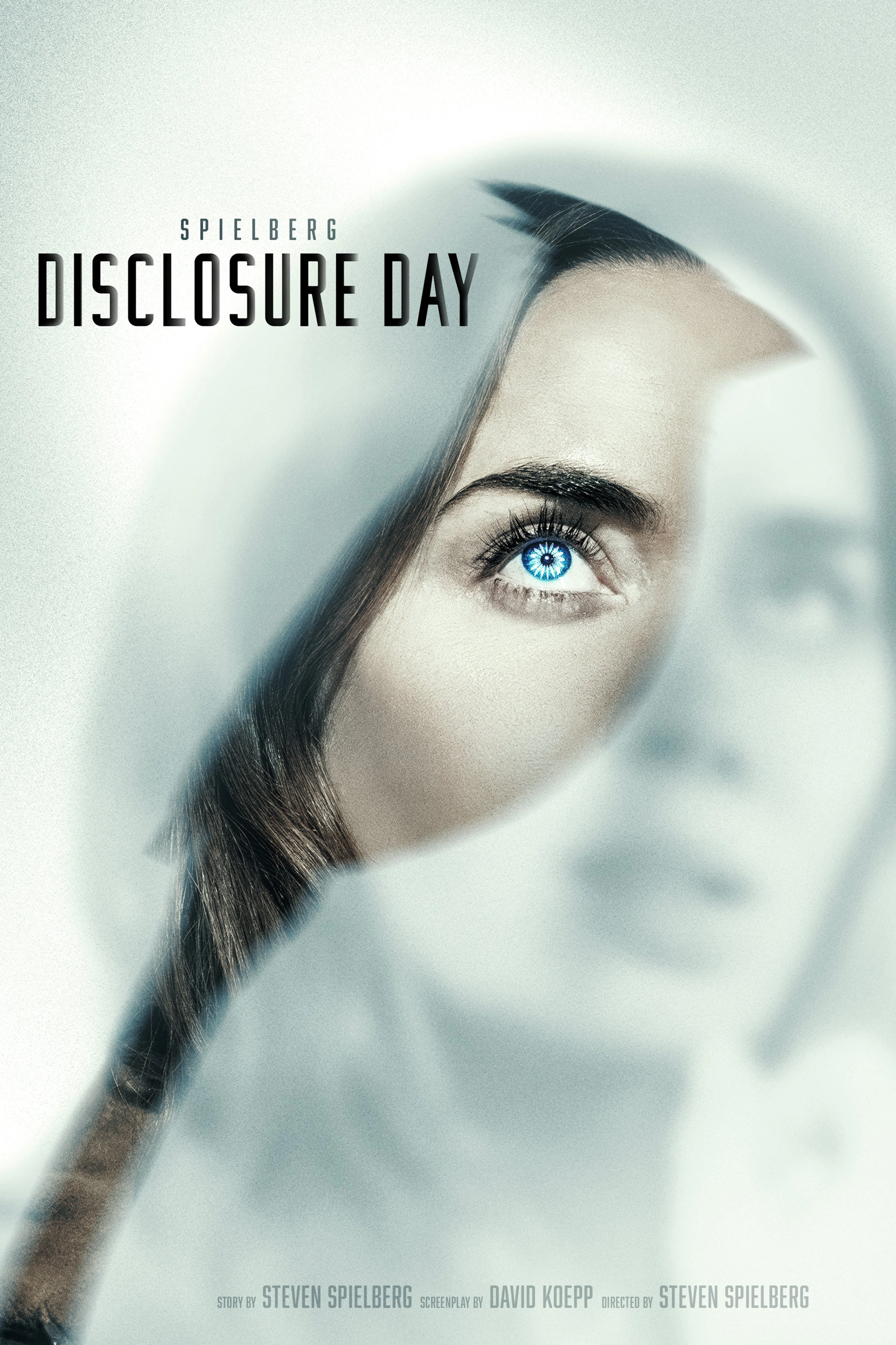 Official Disclosure Day poster showing a blue eye behind pale shapes.