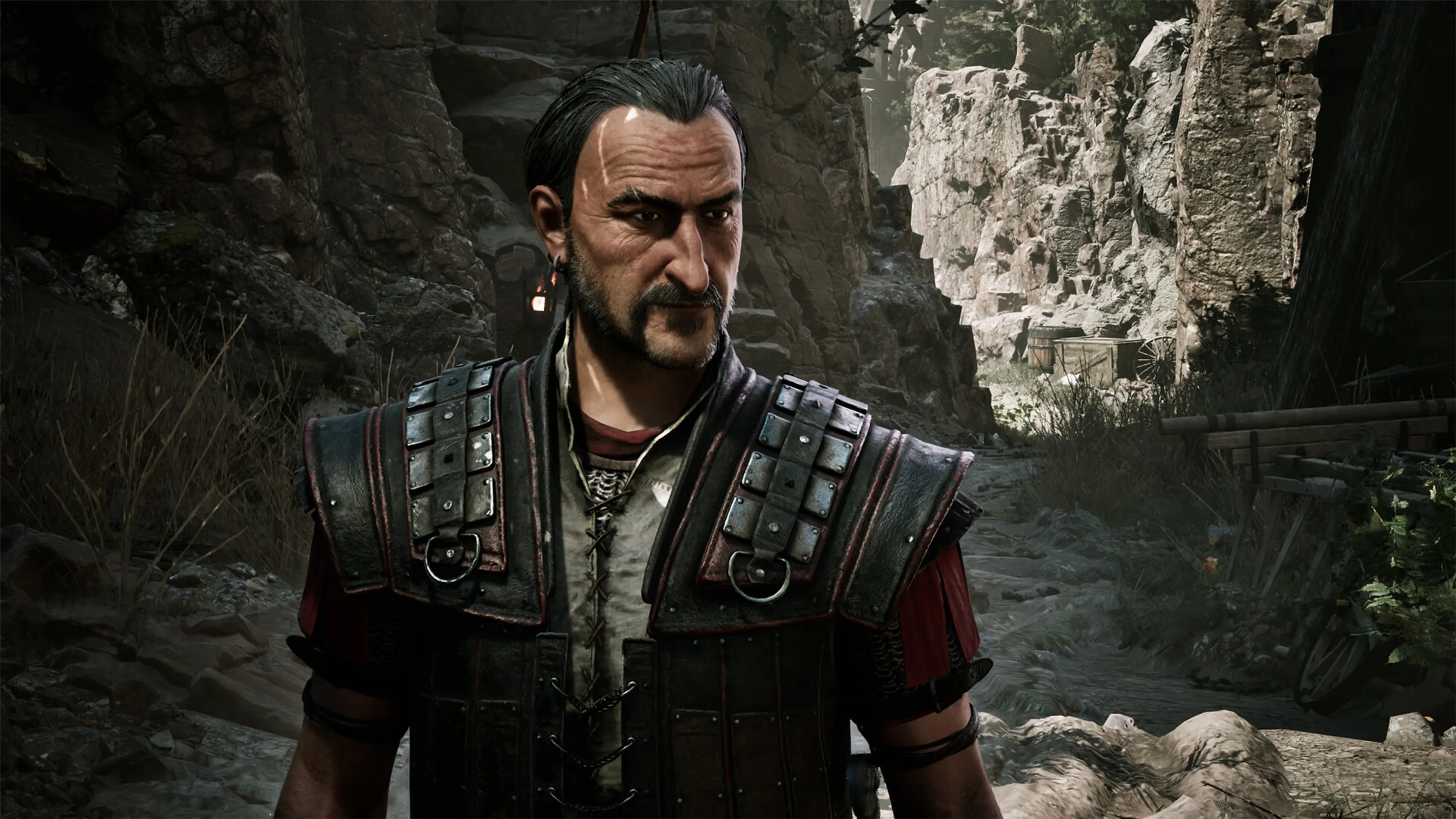 A guard stands on a rocky path in Gothic 1 Remake.