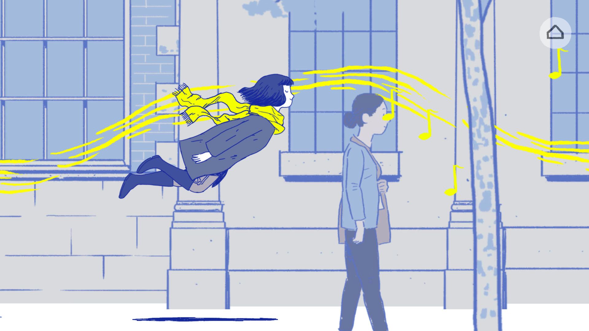 Music and colours fill an illustrated scene with Florence on her commute.