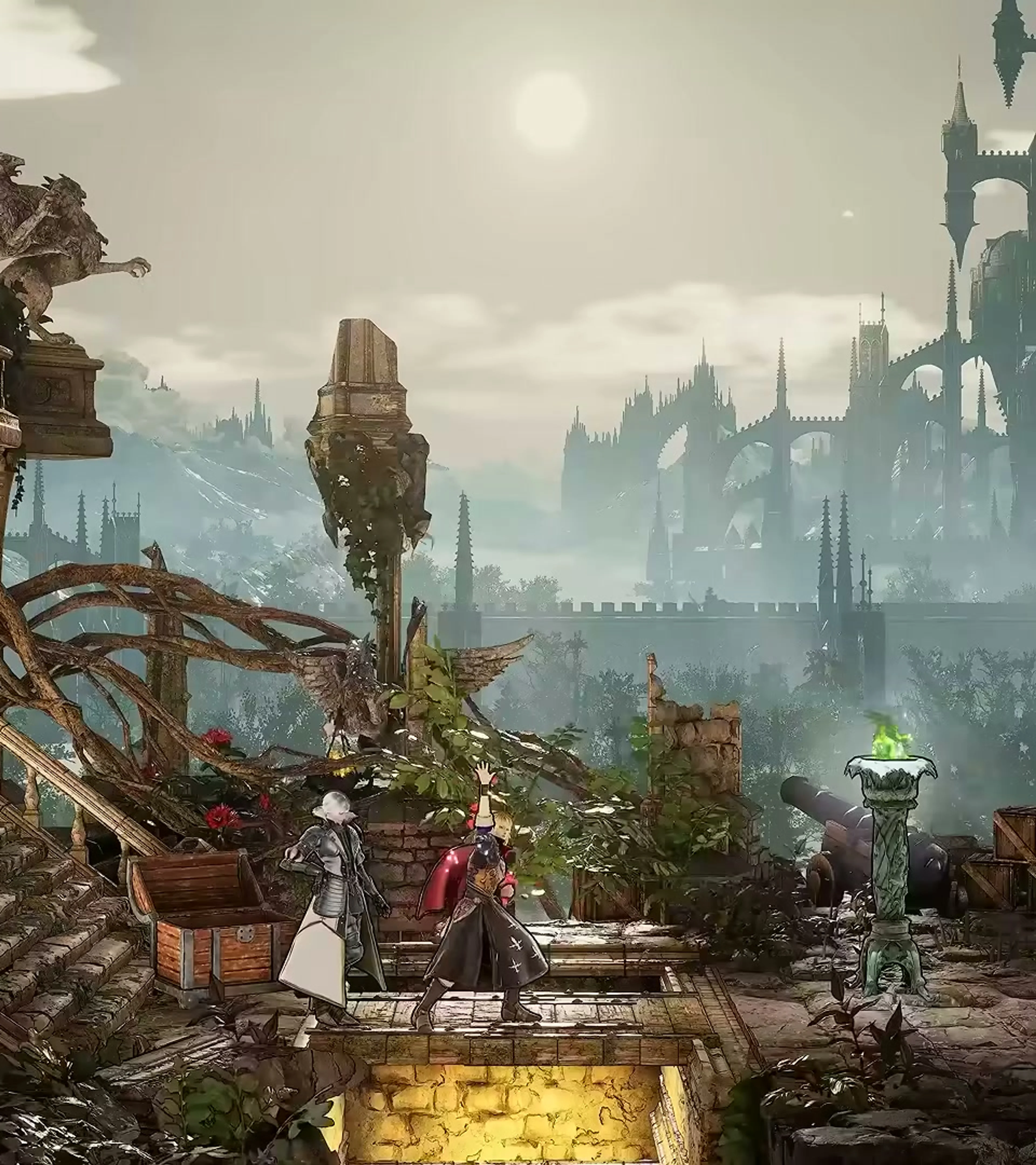 A sunlit stone castle and its grounds appear in Bloodstained: The Scarlet Engagement.