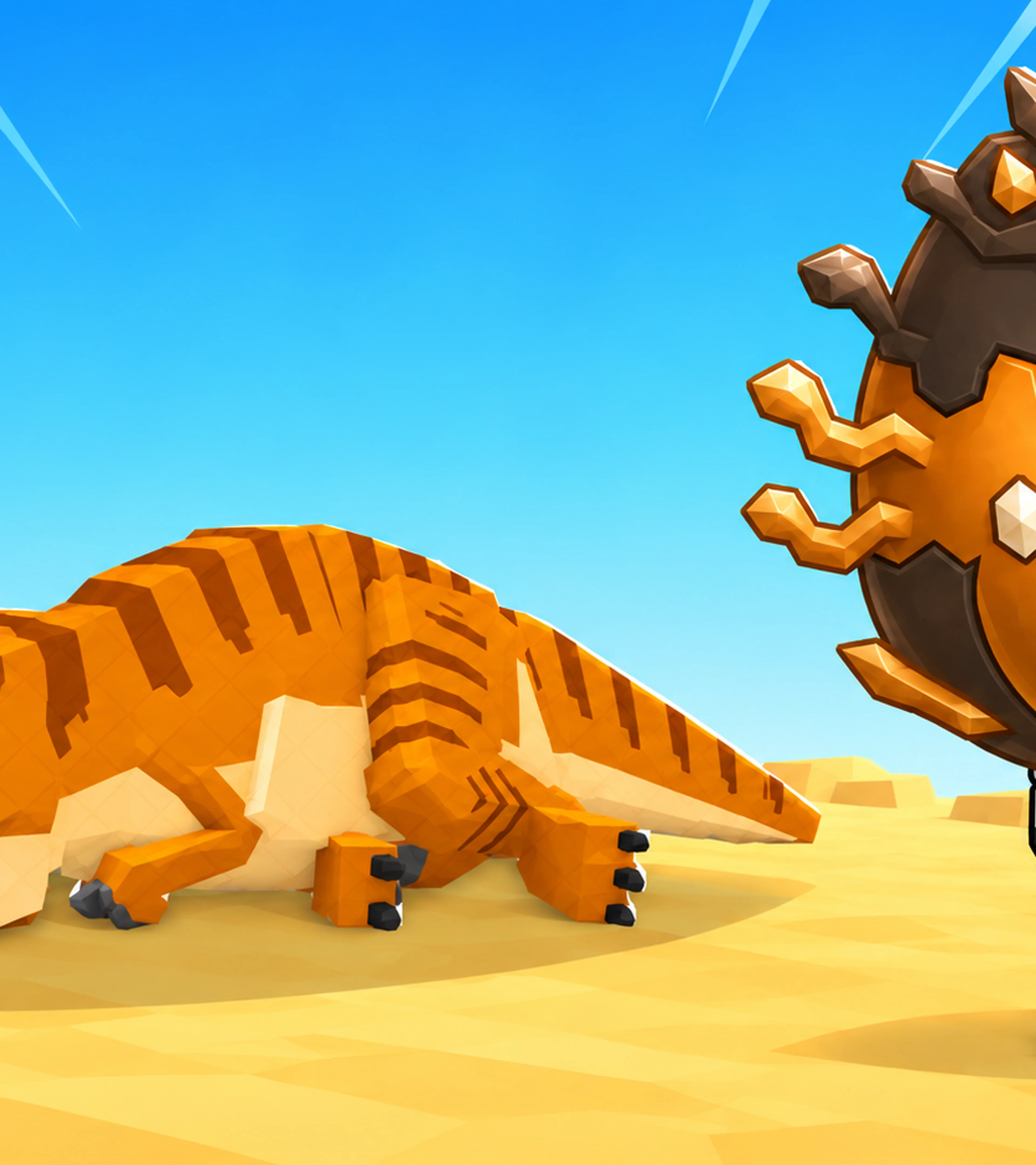 Editorial montage of a blocky tyrannosaur, a spiked egg and an egg thief, based on Steal An Egg artwork.