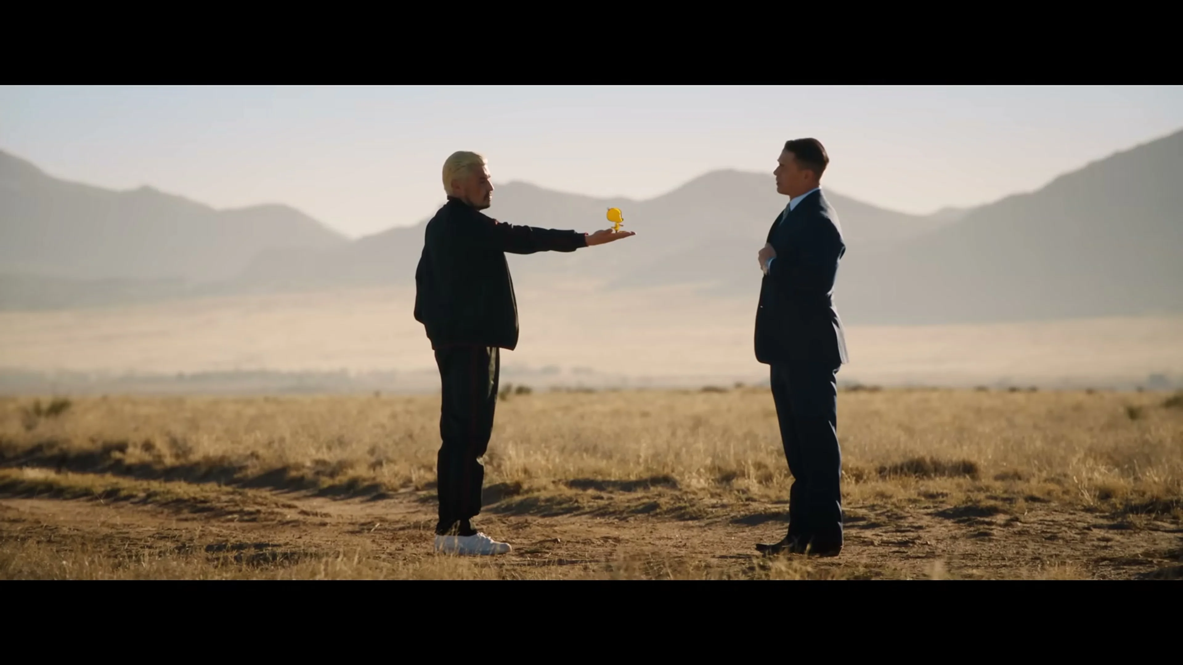 Kevin Avery and Buddy Crane face each other on a desert road in Coyote vs. Acme.
