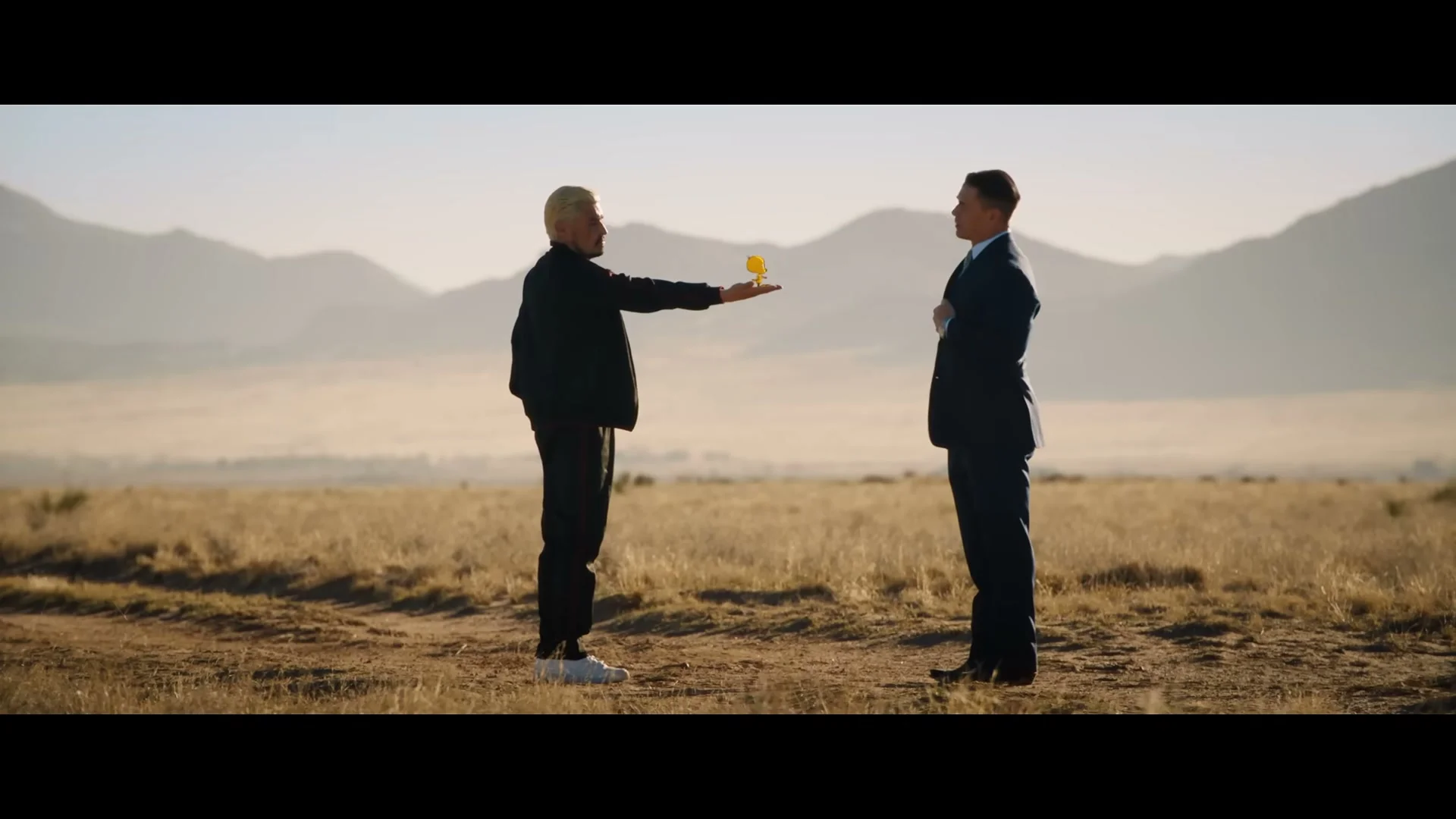 Kevin Avery and Buddy Crane face each other on a desert road in Coyote vs. Acme.
