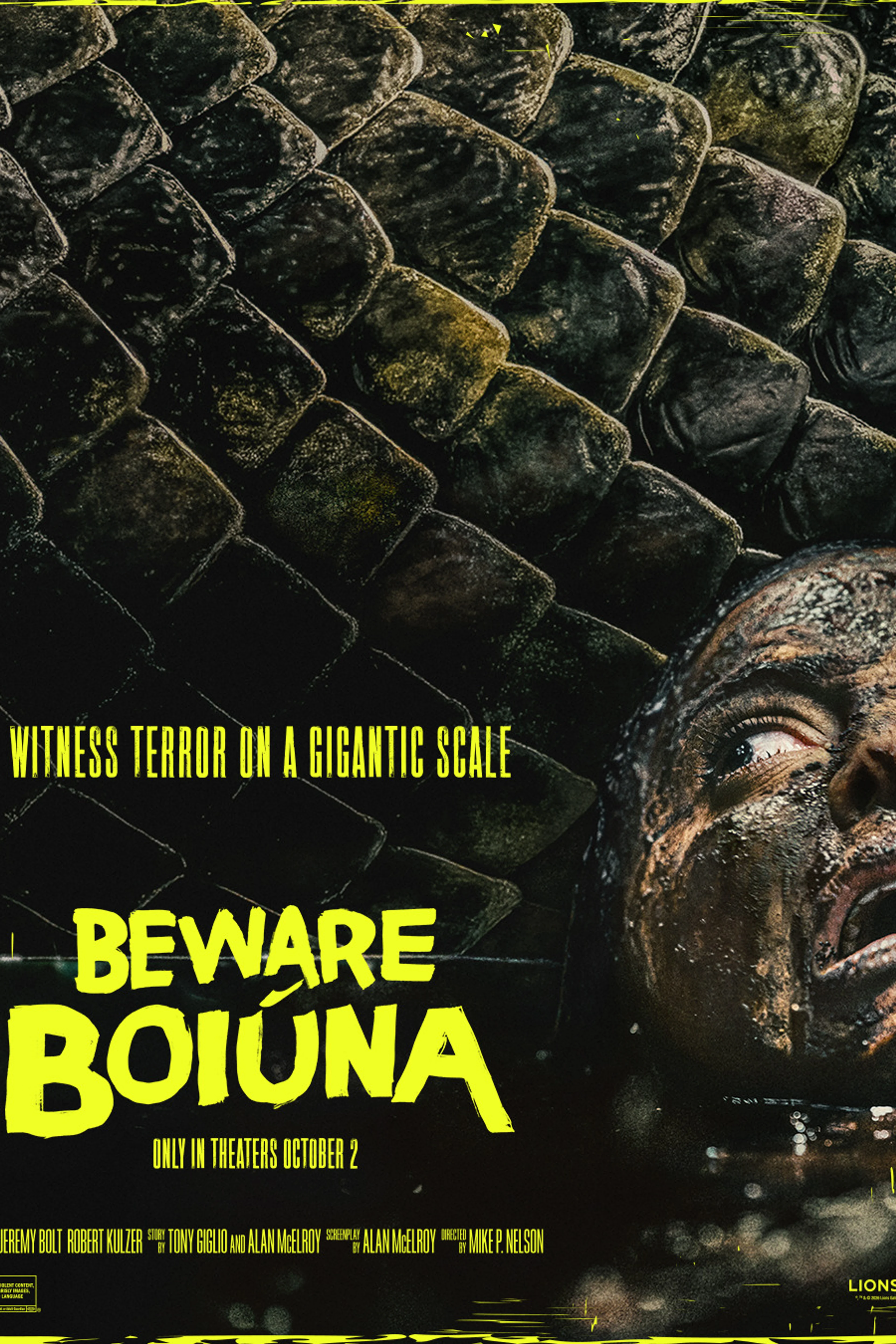 Official English-language Beware Boiúna theatrical poster with a giant snake and the October 2 date.