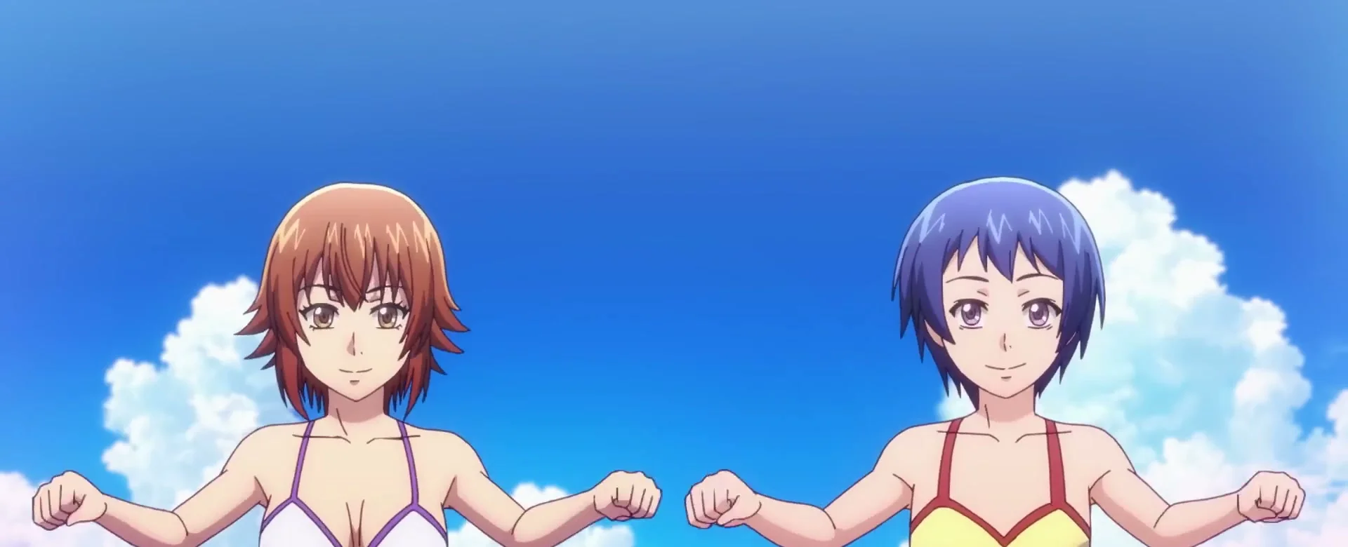 Chisa and Nanaka stand beneath a clear blue sky in Grand Blue Dreaming.