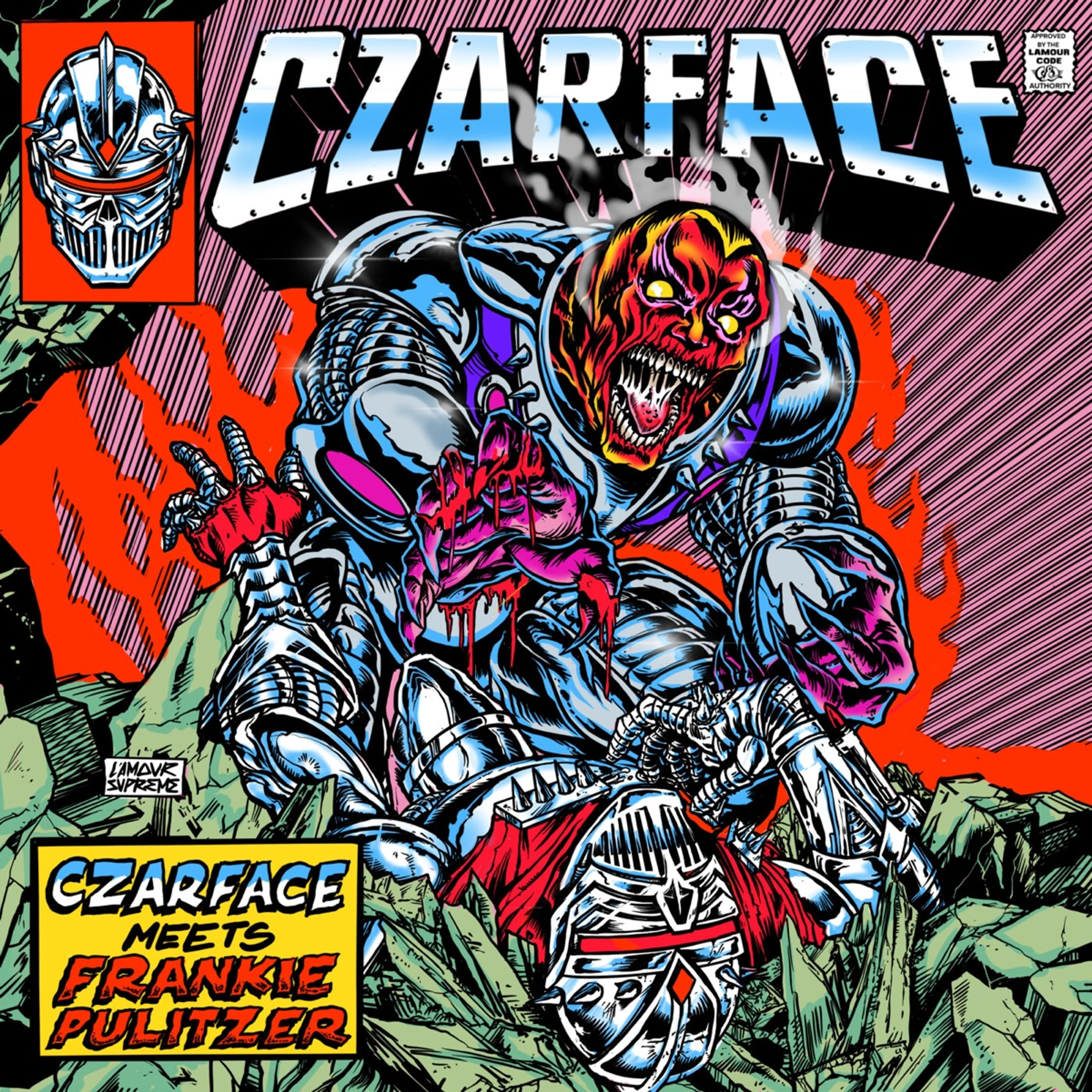 The cover of Czarface Meets Frankie Pulitzer shows the comic-book world built around the collaboration.