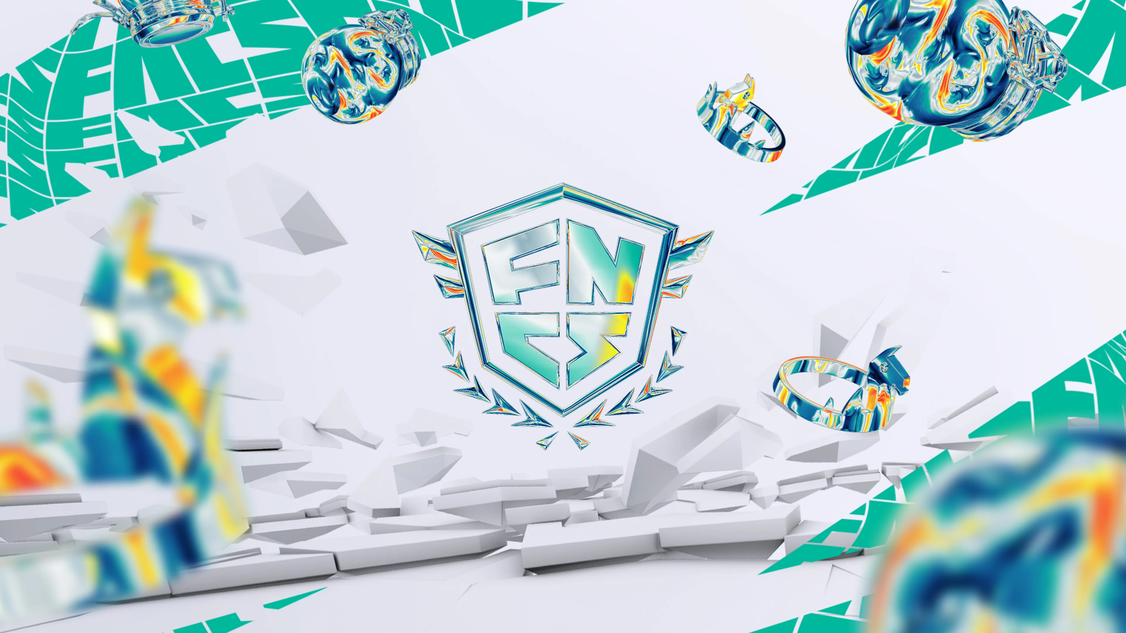 Official FNCS emblem surrounded by Fortnite competitive rewards