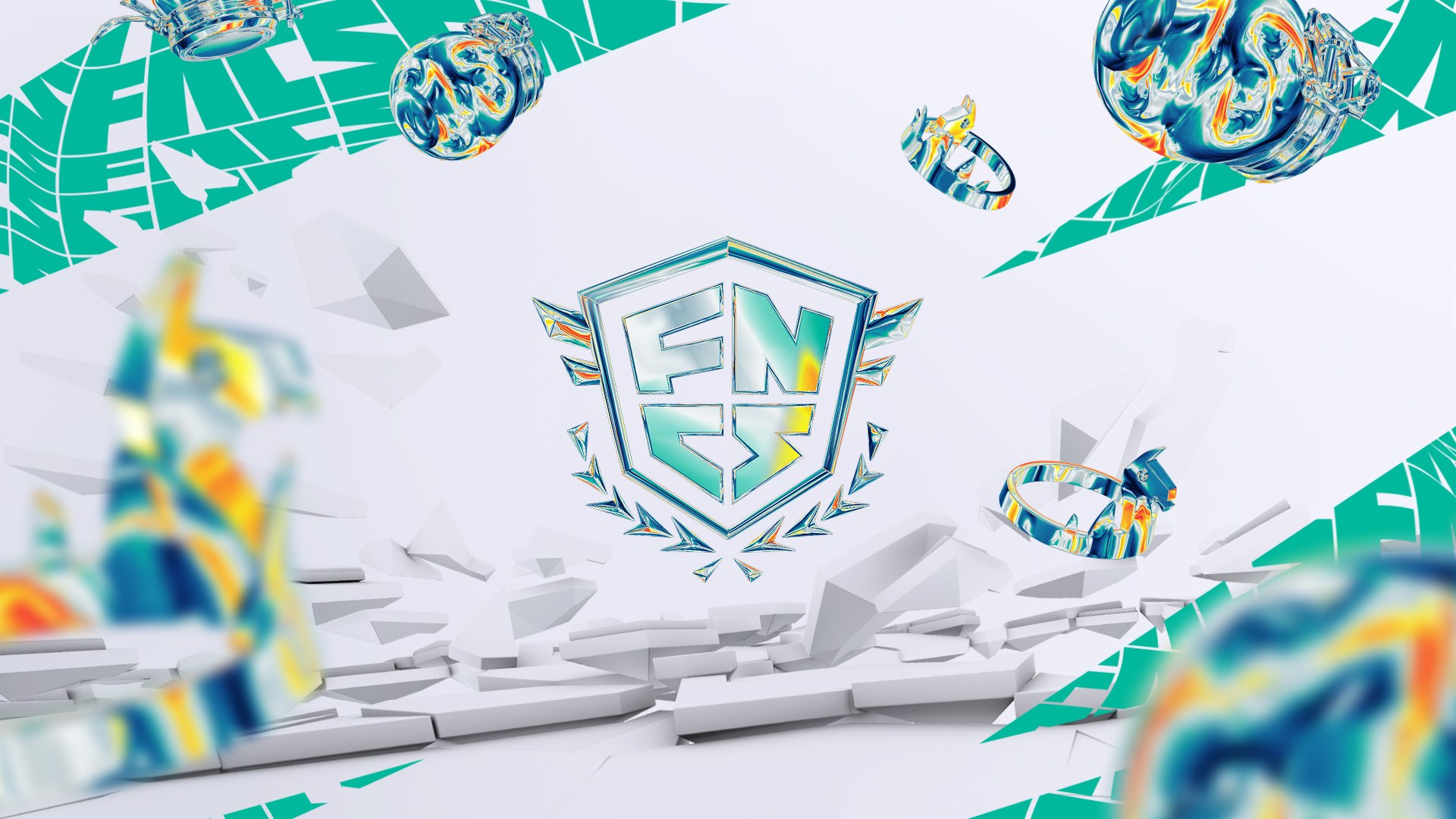 Official FNCS emblem surrounded by Fortnite competitive rewards